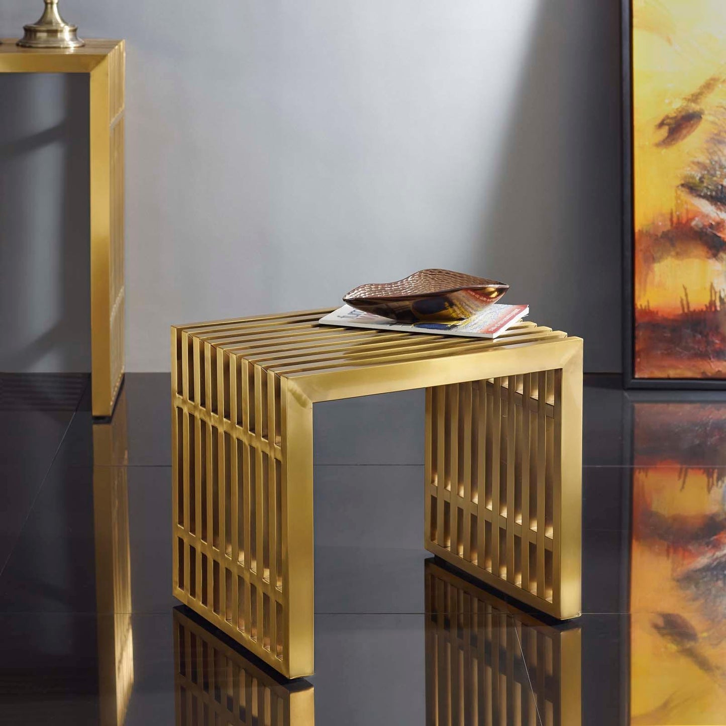 Modway Gridiron Small Stainless Steel Bench FredCo