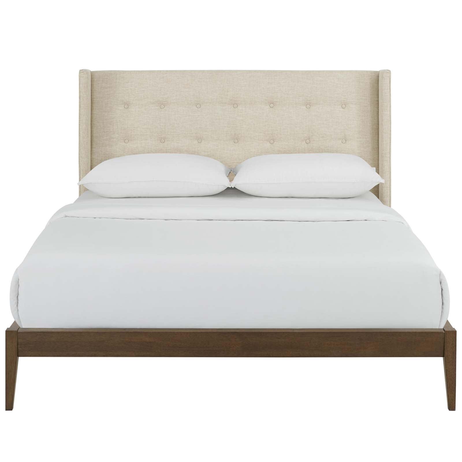 Modway Hadley Queen Wingback Upholstered Polyester Fabric Platform Bed FredCo
