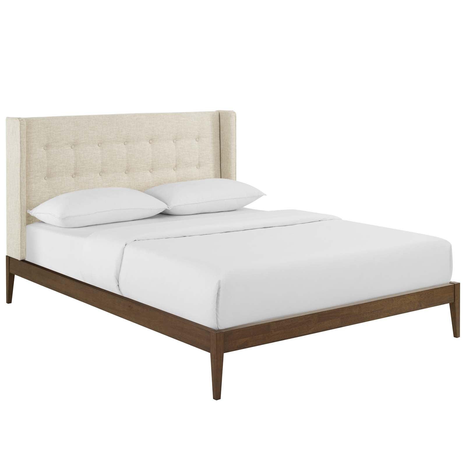 Modway Hadley Queen Wingback Upholstered Polyester Fabric Platform Bed FredCo