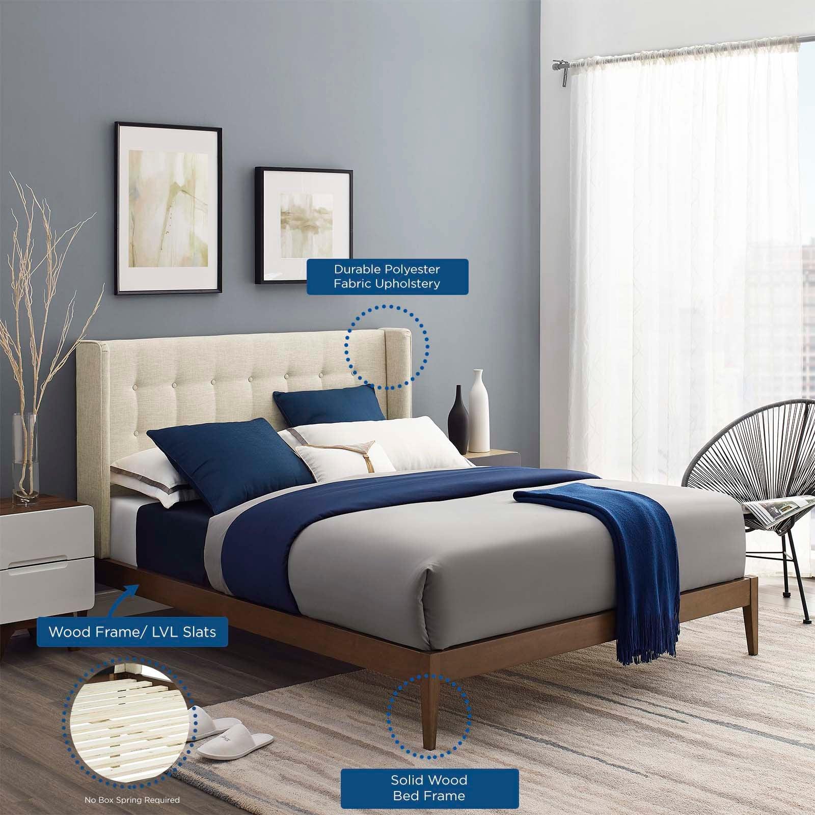 Modway Hadley Queen Wingback Upholstered Polyester Fabric Platform Bed FredCo