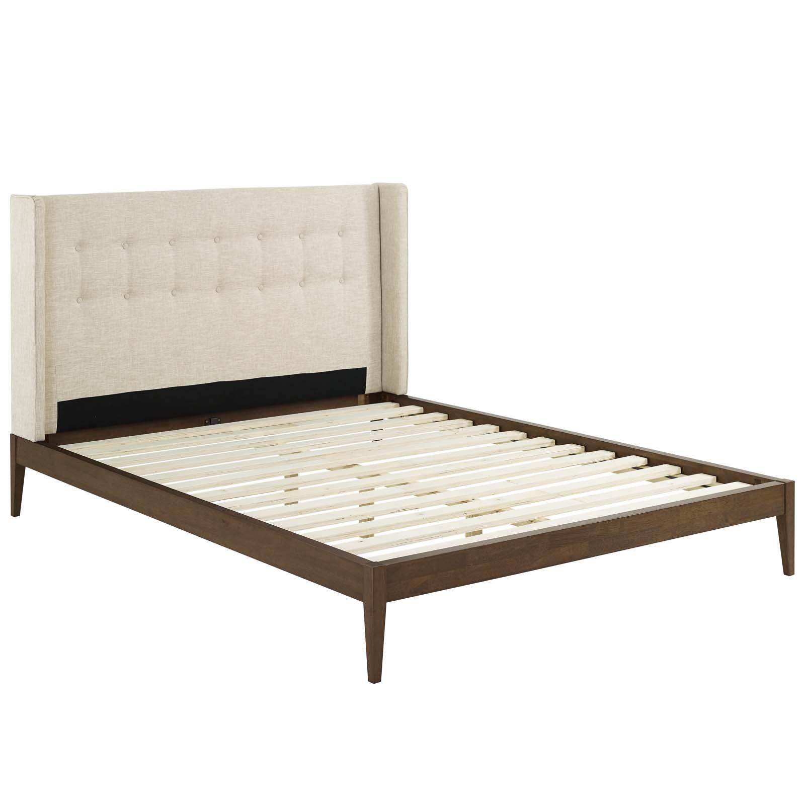 Modway Hadley Queen Wingback Upholstered Polyester Fabric Platform Bed FredCo