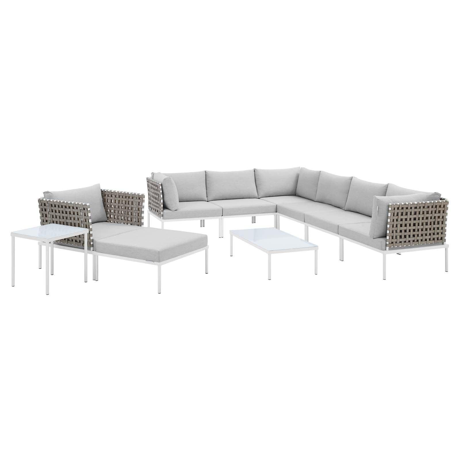 Modway Harmony 10-Piece Sunbrella® Basket Weave Outdoor Patio Aluminum Sectional Sofa Set FredCo
