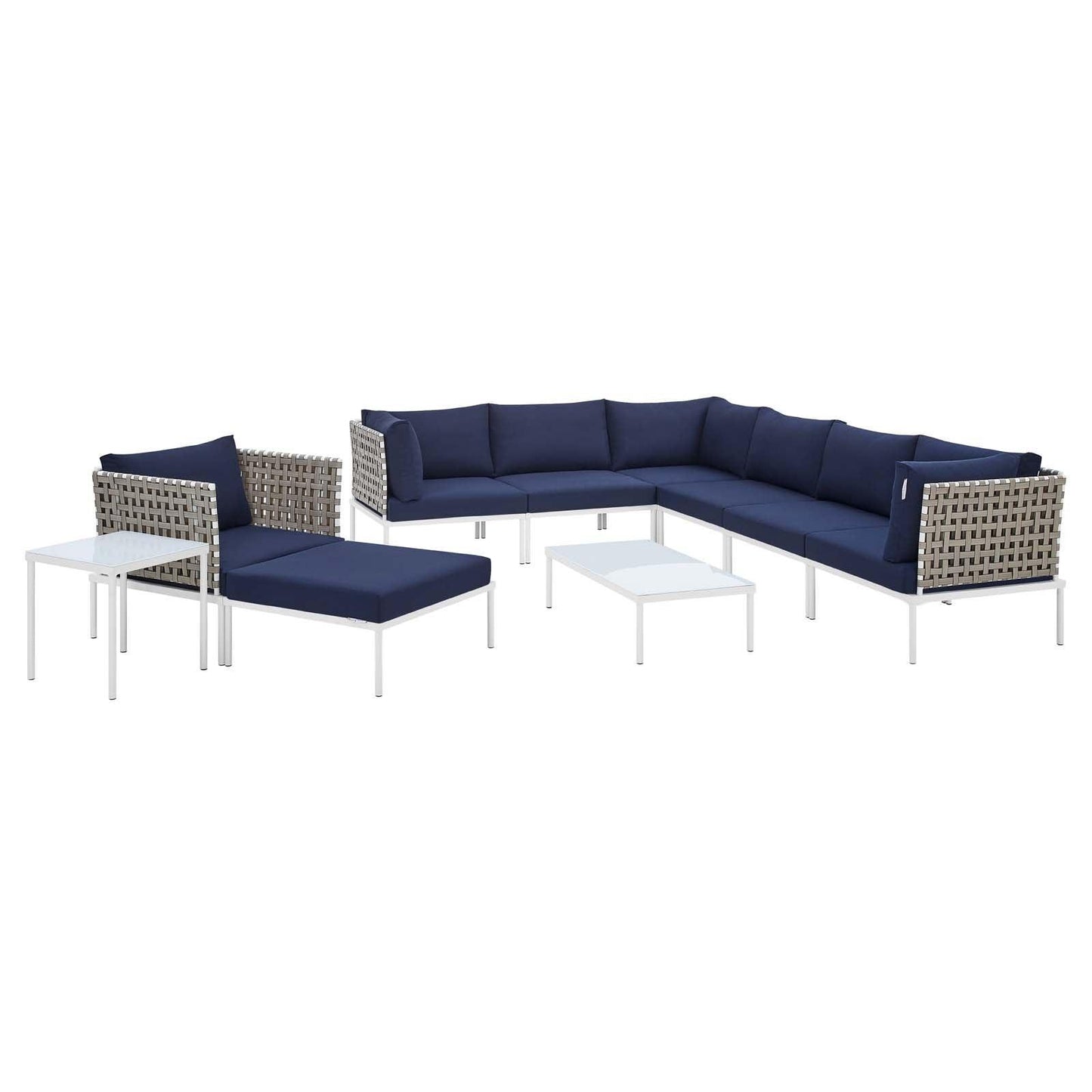 Modway Harmony 10-Piece Sunbrella® Basket Weave Outdoor Patio Aluminum Sectional Sofa Set FredCo