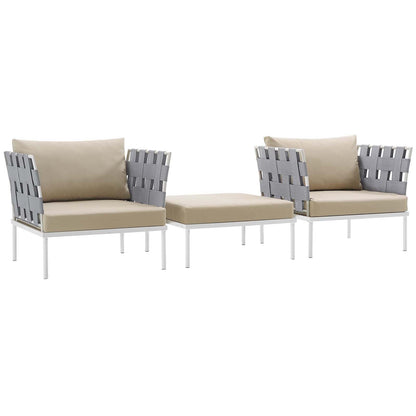Modway Harmony 3 Piece Outdoor Patio Aluminum Sectional Sofa Set FredCo