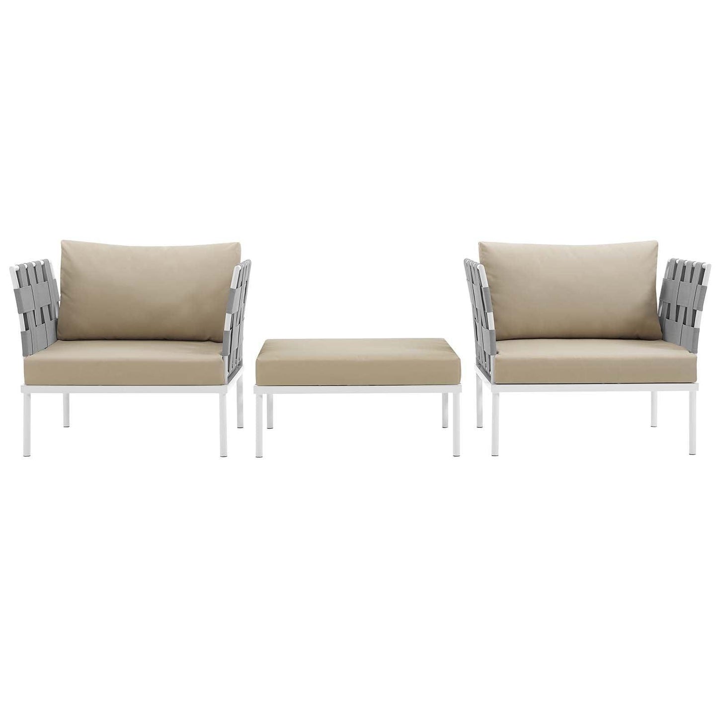 Modway Harmony 3 Piece Outdoor Patio Aluminum Sectional Sofa Set FredCo