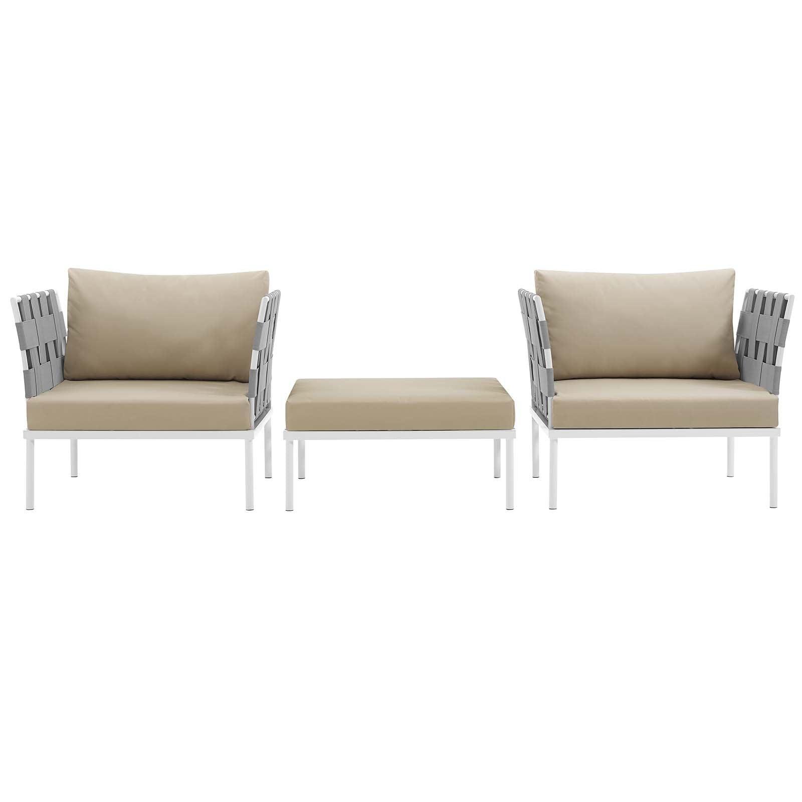 Modway Harmony 3 Piece Outdoor Patio Aluminum Sectional Sofa Set FredCo