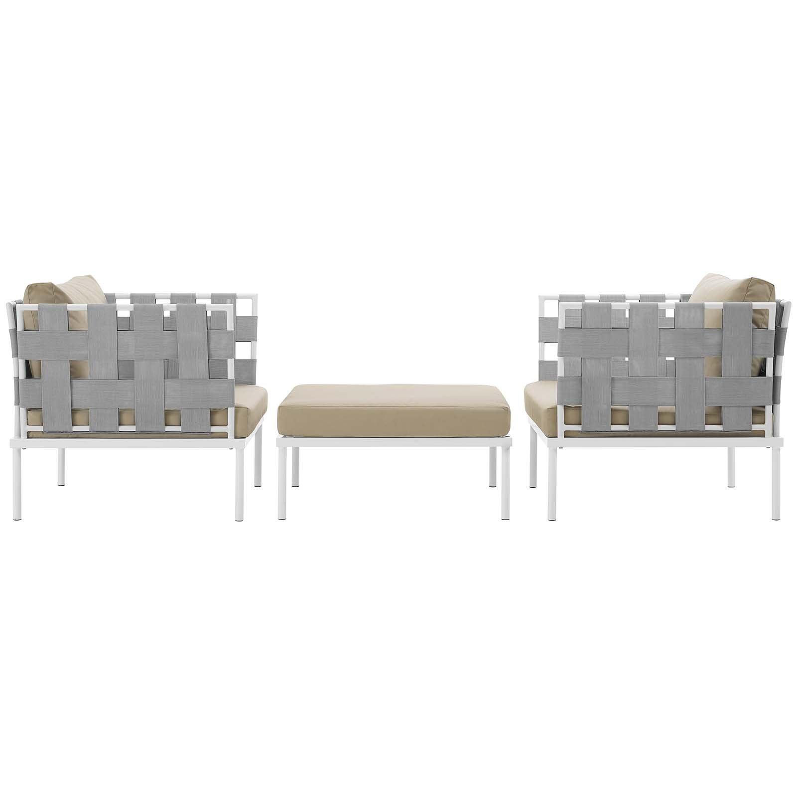 Modway Harmony 3 Piece Outdoor Patio Aluminum Sectional Sofa Set FredCo