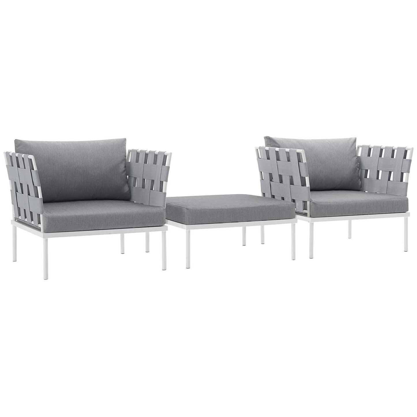 Modway Harmony 3 Piece Outdoor Patio Aluminum Sectional Sofa Set FredCo