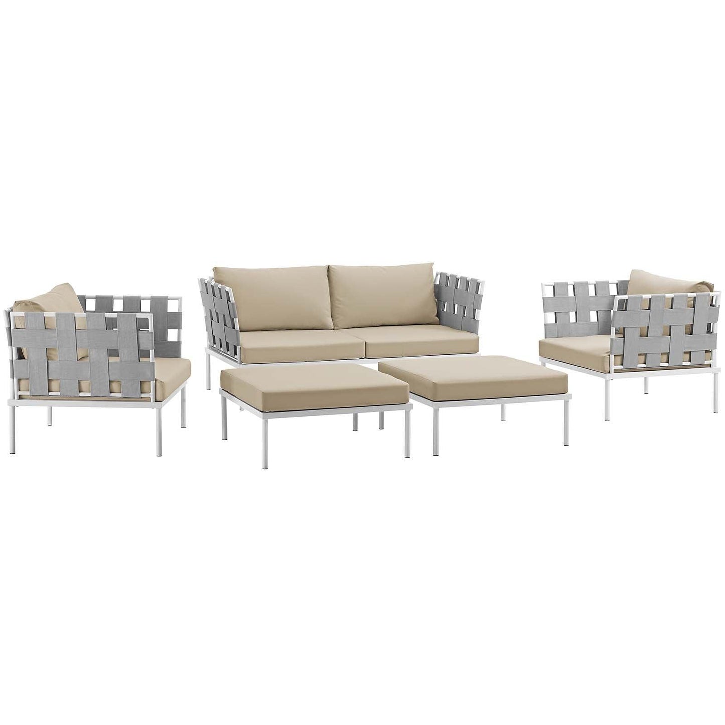Modway Harmony 5 Piece Outdoor Patio Aluminum Sectional Sofa Set, EEI-2621 FredCo