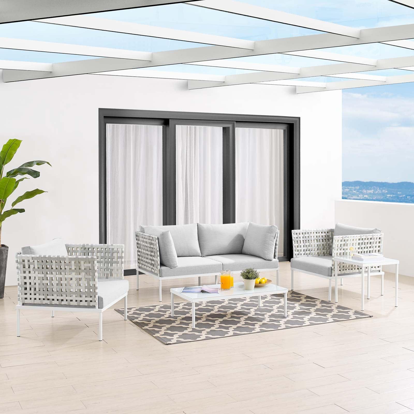 Modway Harmony 5-Piece Sunbrella® Basket Weave Outdoor Patio Aluminum Seating Set FredCo