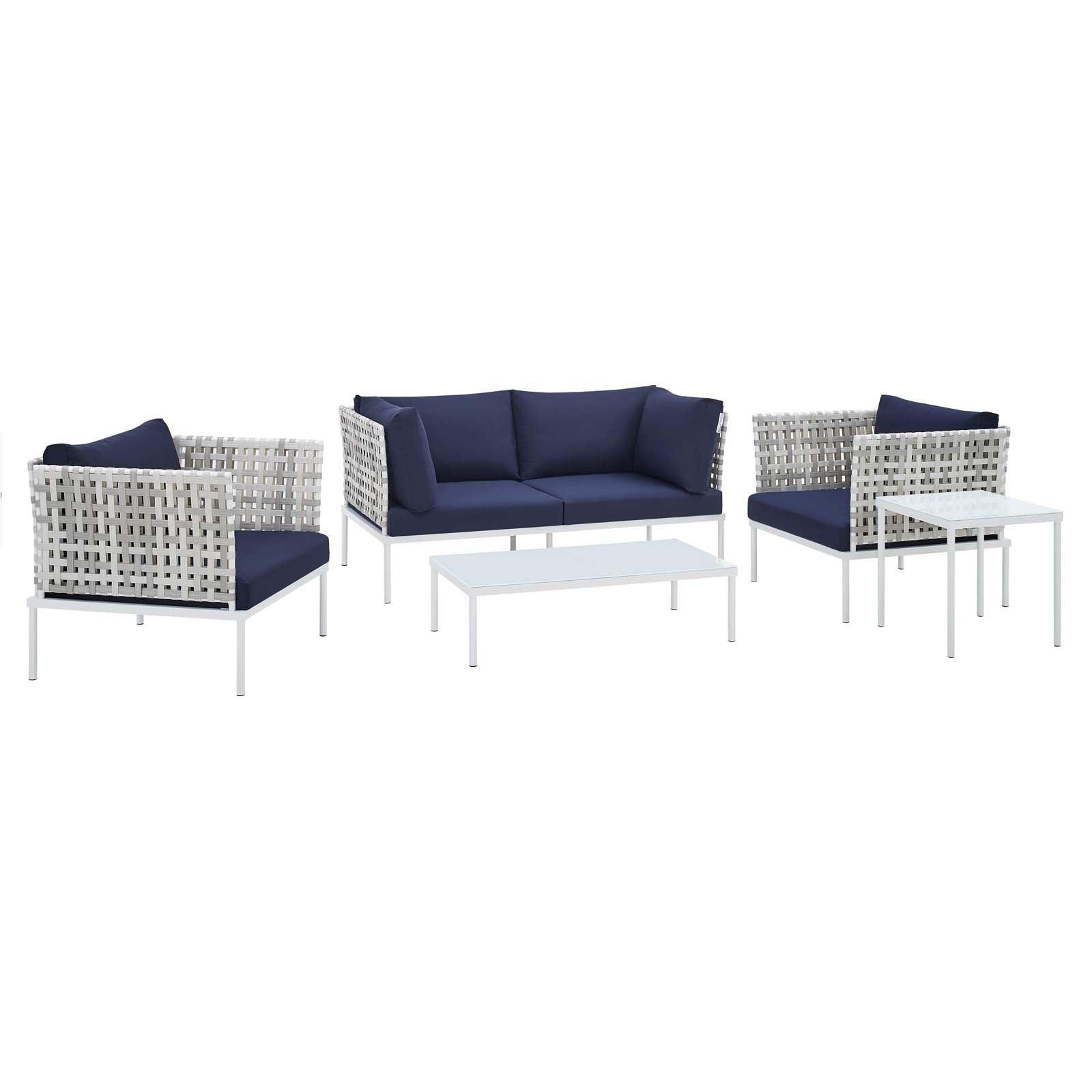 Modway Harmony 5-Piece Sunbrella® Basket Weave Outdoor Patio Aluminum Seating Set FredCo