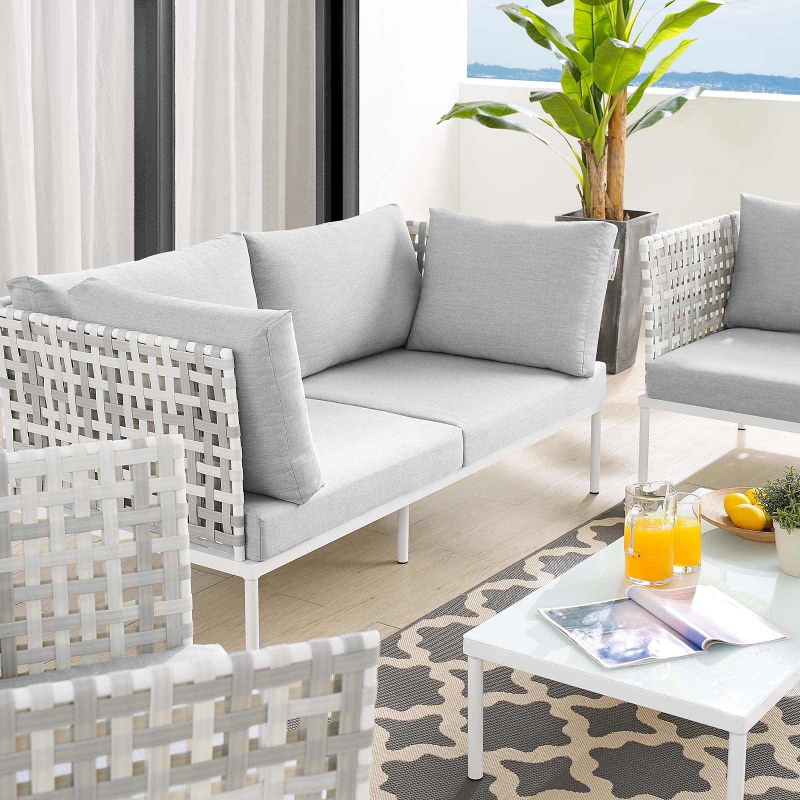 Modway Harmony 5-Piece Sunbrella® Basket Weave Outdoor Patio Aluminum Seating Set FredCo