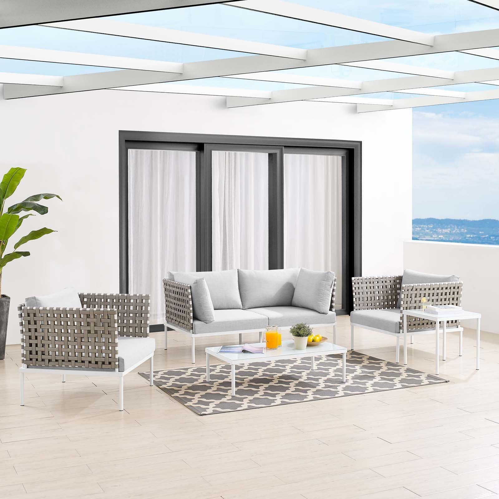Modway Harmony 5-Piece Sunbrella® Basket Weave Outdoor Patio Aluminum Seating Set FredCo