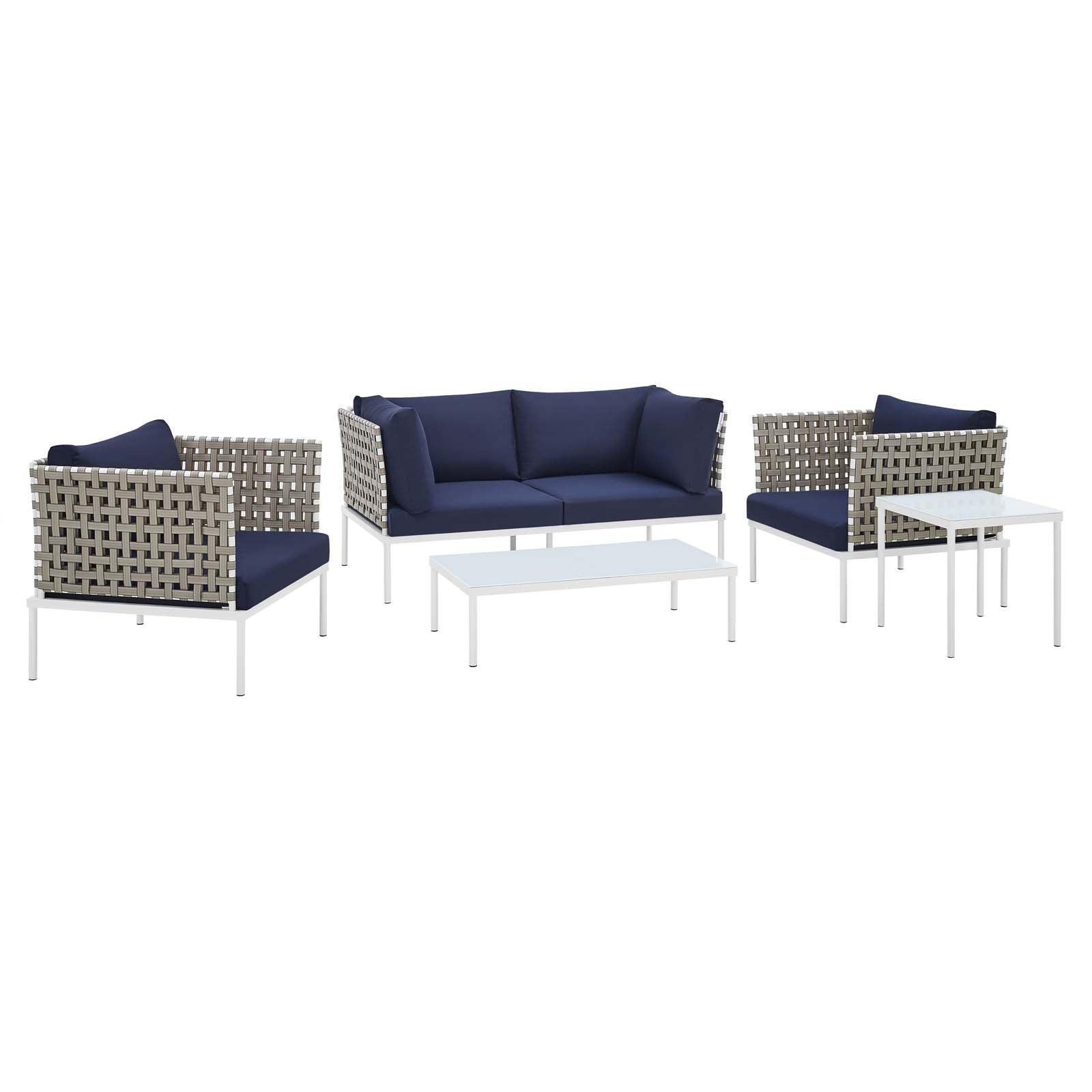 Modway Harmony 5-Piece Sunbrella® Basket Weave Outdoor Patio Aluminum Seating Set FredCo