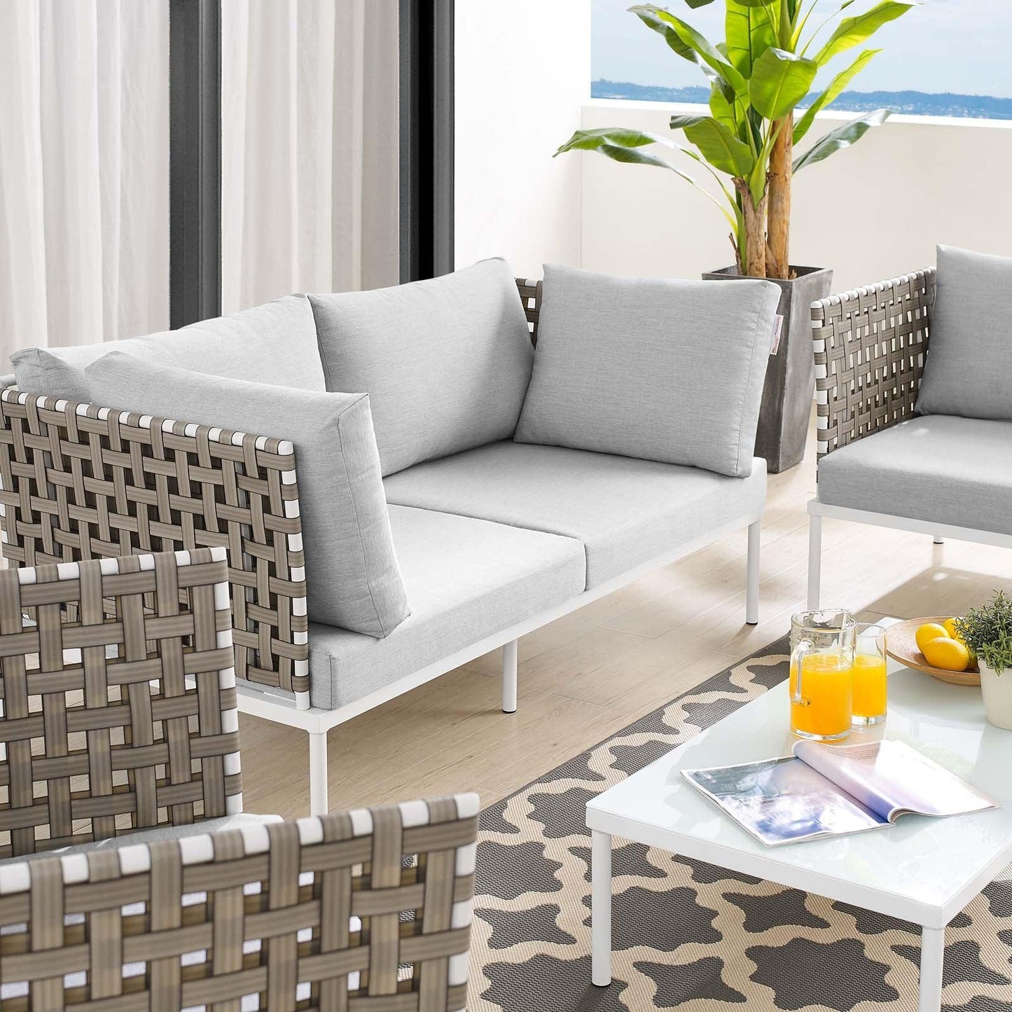 Modway Harmony 5-Piece Sunbrella® Basket Weave Outdoor Patio Aluminum Seating Set FredCo