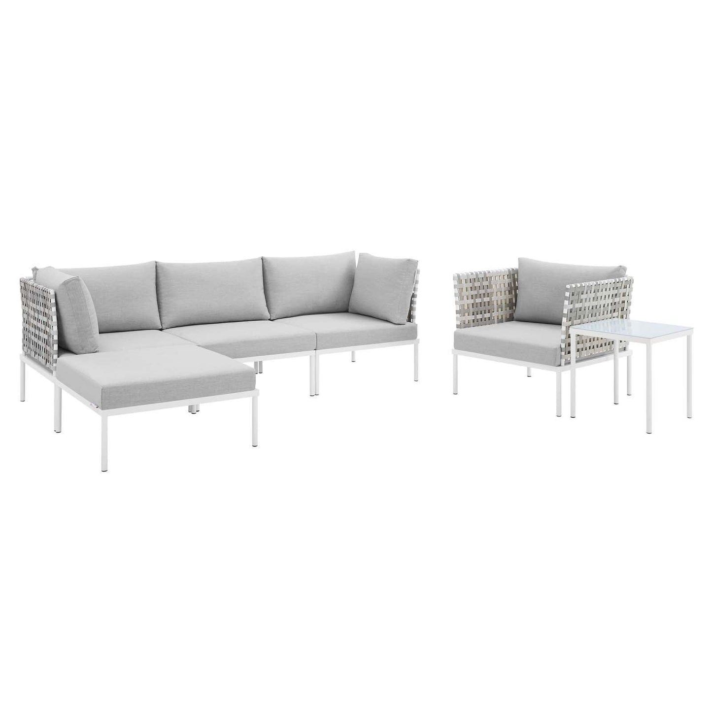 Modway Harmony 6-Piece Sunbrella® Basket Weave Outdoor Patio Aluminum Seating Set FredCo