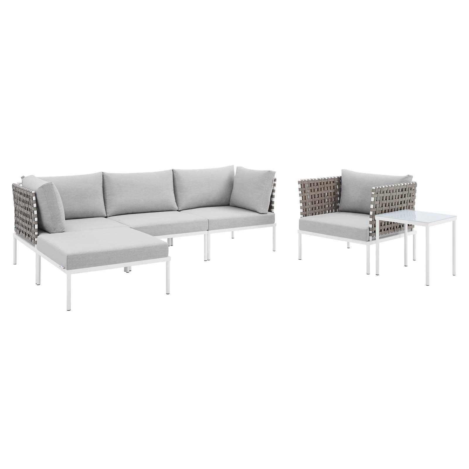 Modway Harmony 6-Piece Sunbrella® Basket Weave Outdoor Patio Aluminum Seating Set FredCo