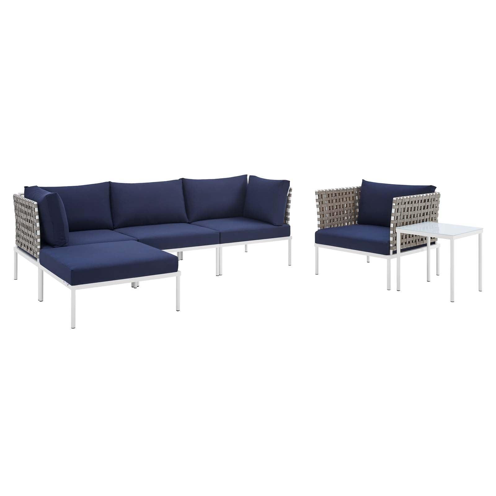 Modway Harmony 6-Piece Sunbrella® Basket Weave Outdoor Patio Aluminum Seating Set FredCo