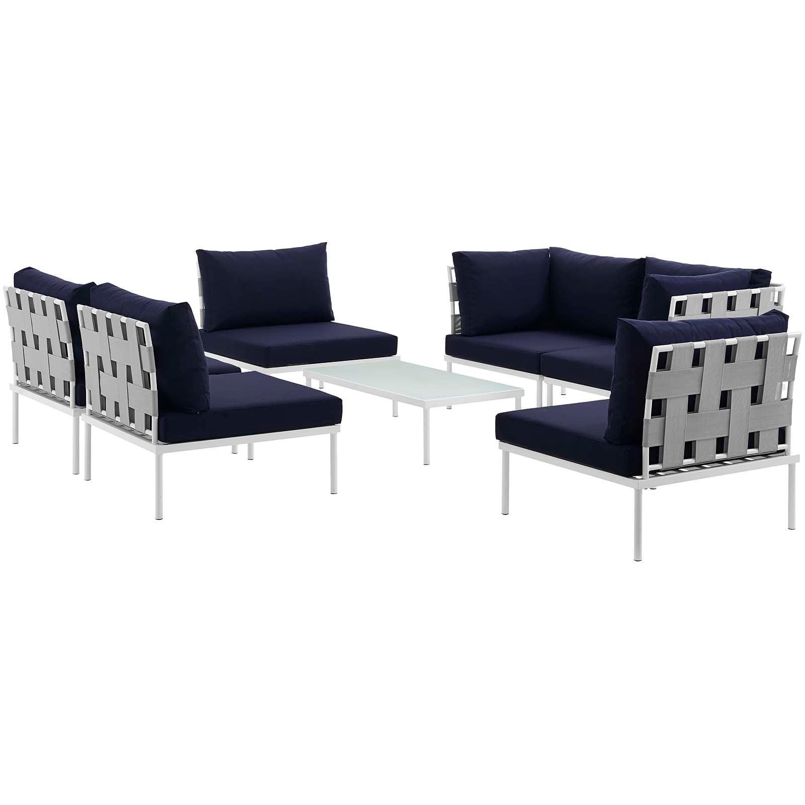 Modway Harmony 7 Piece Outdoor Patio Aluminum Sectional Sofa Set FredCo