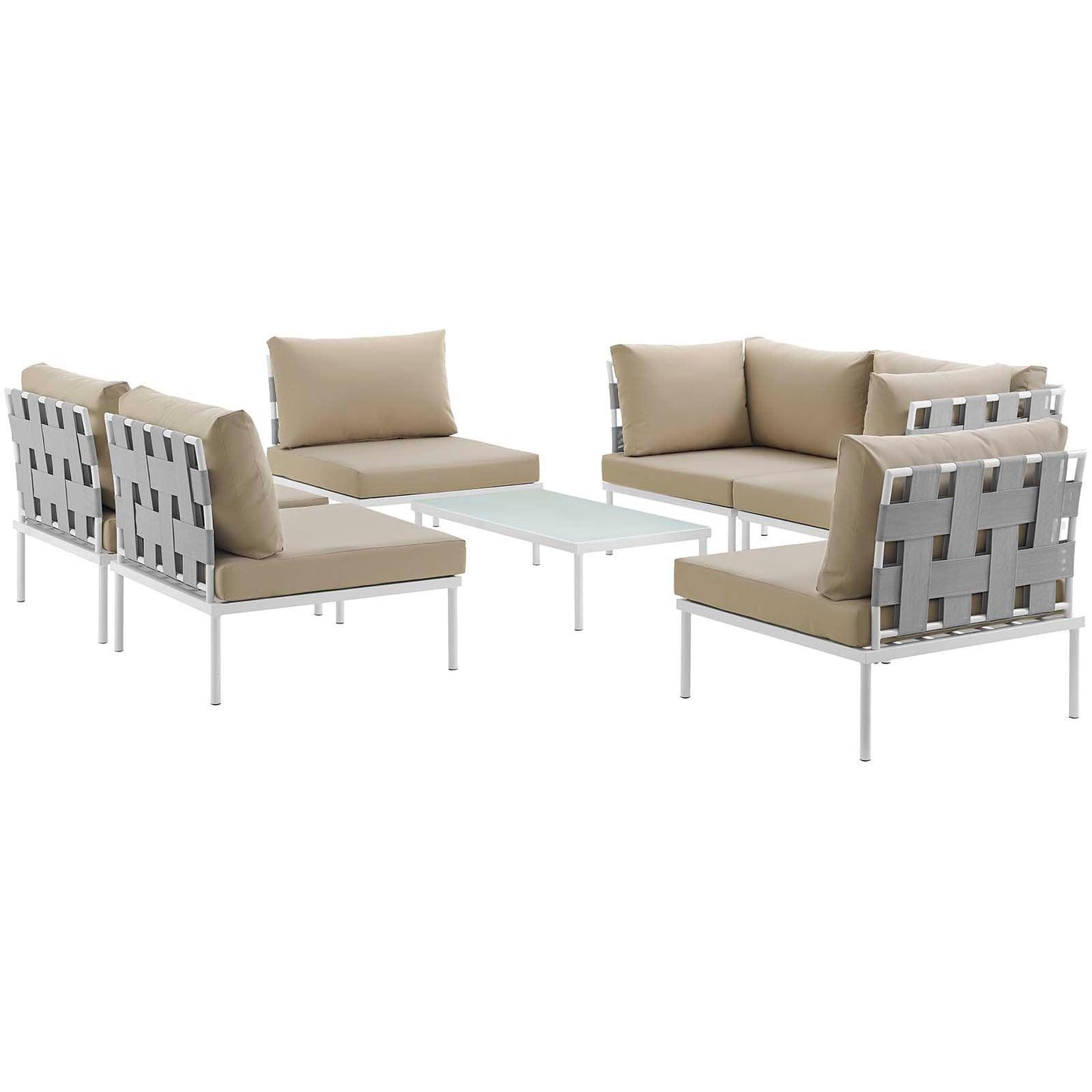 Modway Harmony 7 Piece Outdoor Patio Aluminum Sectional Sofa Set FredCo