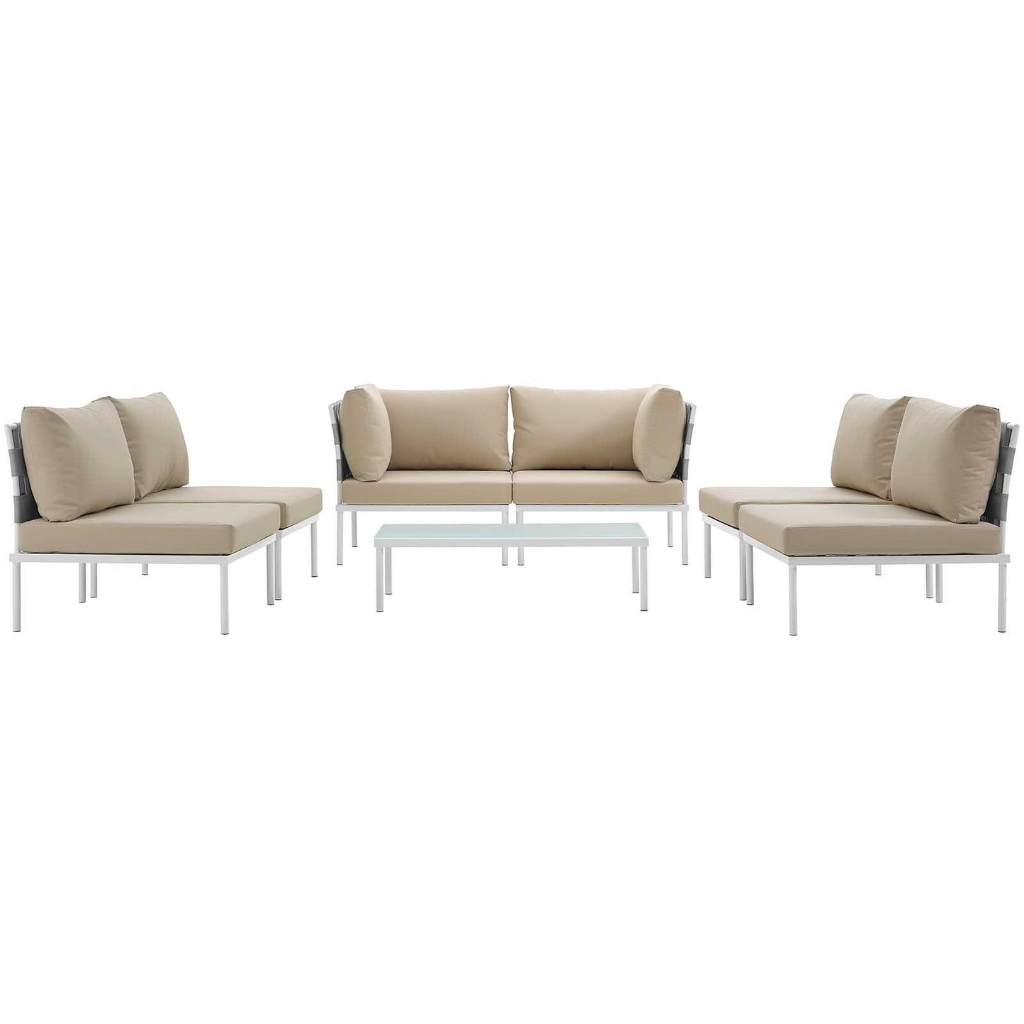 Modway Harmony 7 Piece Outdoor Patio Aluminum Sectional Sofa Set FredCo