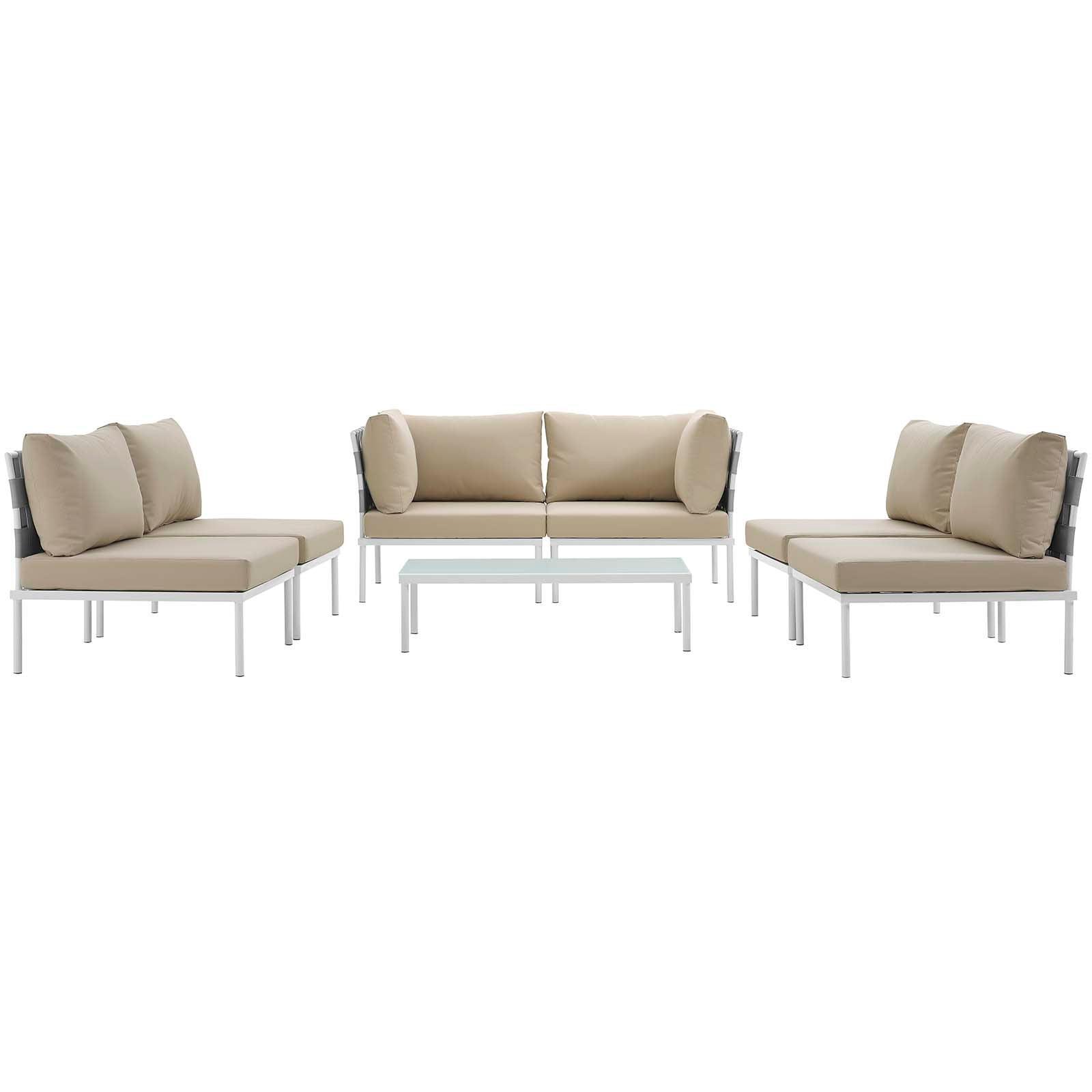 Modway Harmony 7 Piece Outdoor Patio Aluminum Sectional Sofa Set FredCo