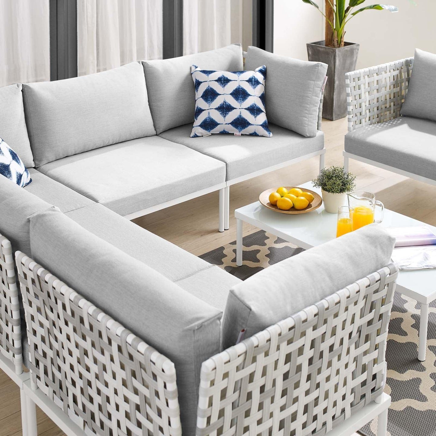 Modway Harmony 7-Piece Sunbrella® Basket Weave Outdoor Patio Aluminum Sectional Sofa Set FredCo