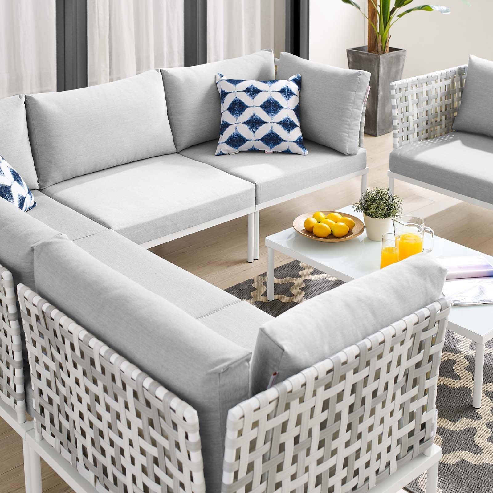 Modway Harmony 7-Piece Sunbrella® Basket Weave Outdoor Patio Aluminum Sectional Sofa Set FredCo