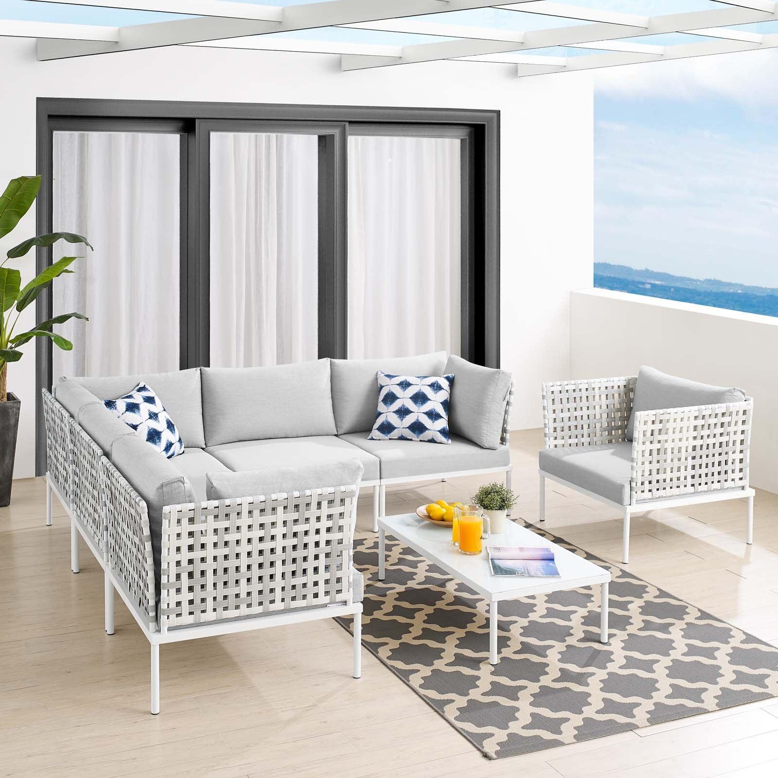 Modway Harmony 7-Piece Sunbrella® Basket Weave Outdoor Patio Aluminum Sectional Sofa Set FredCo
