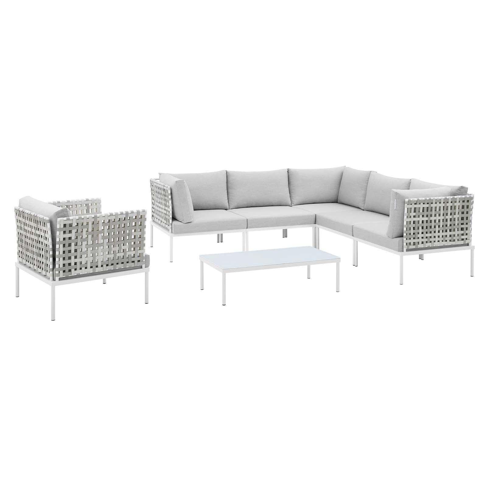 Modway Harmony 7-Piece Sunbrella® Basket Weave Outdoor Patio Aluminum Sectional Sofa Set FredCo