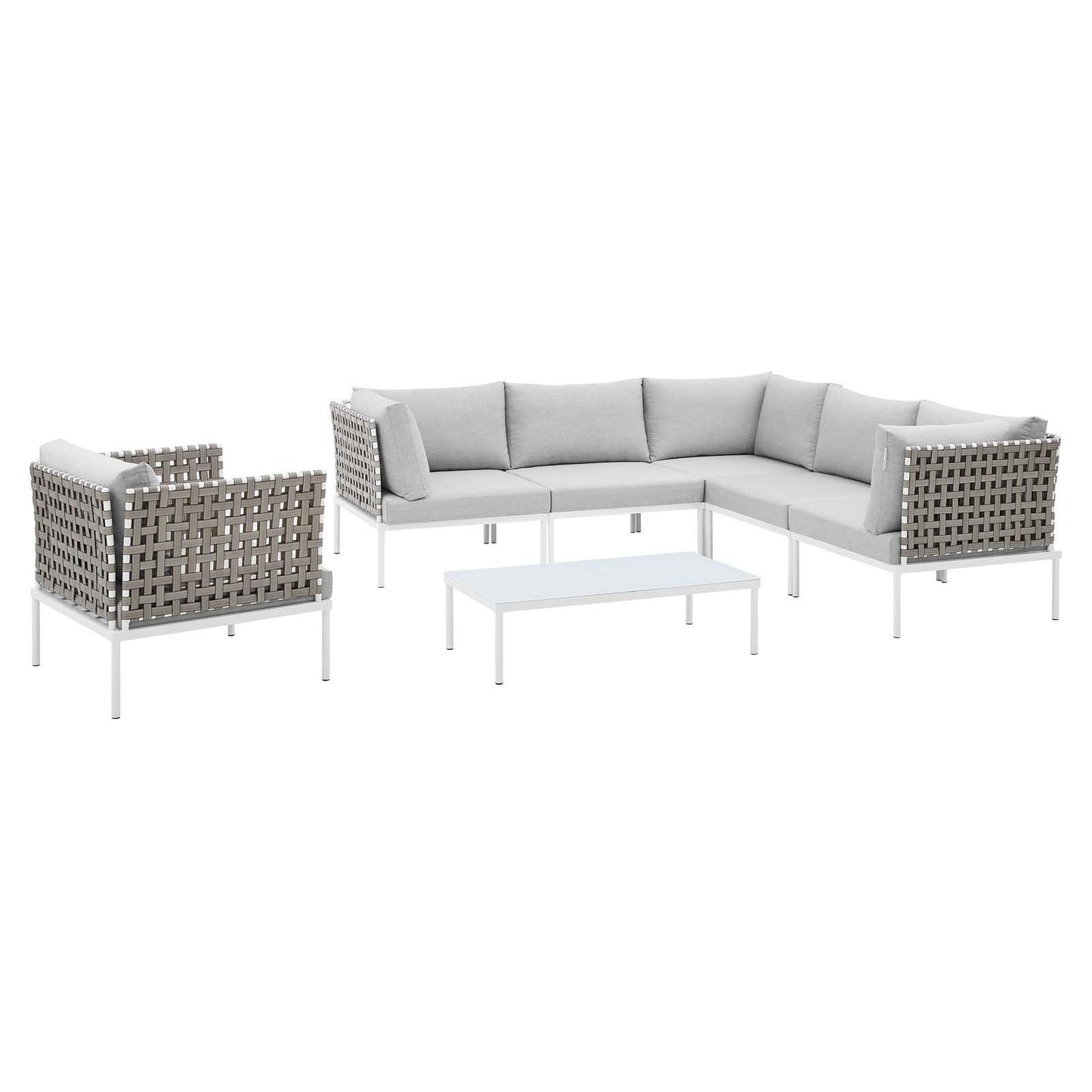 Modway Harmony 7-Piece Sunbrella® Basket Weave Outdoor Patio Aluminum Sectional Sofa Set FredCo