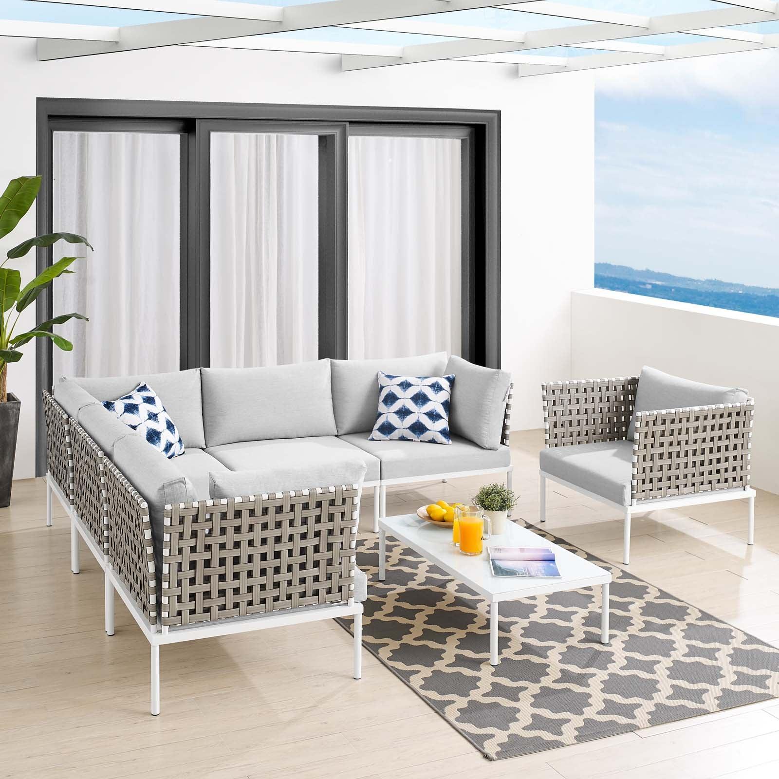 Modway Harmony 7-Piece Sunbrella® Basket Weave Outdoor Patio Aluminum Sectional Sofa Set FredCo