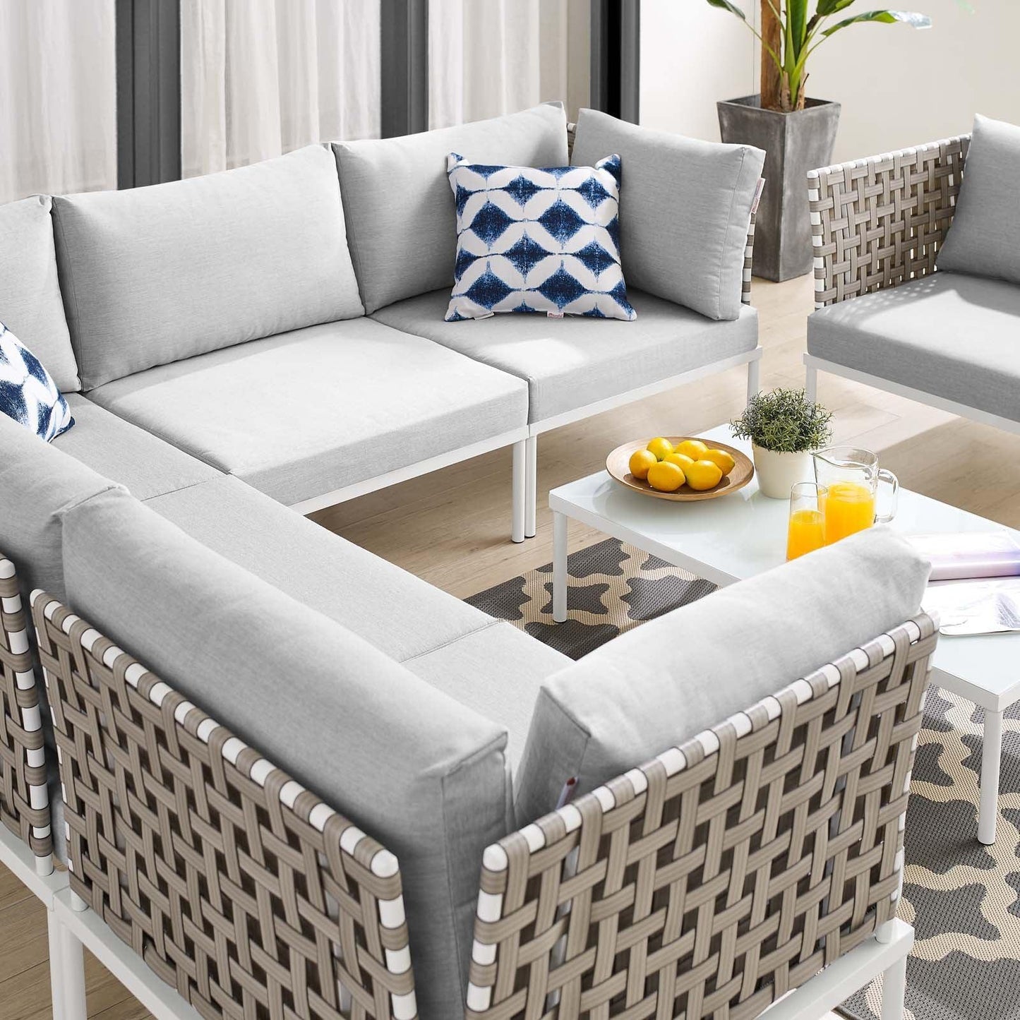 Modway Harmony 7-Piece Sunbrella® Basket Weave Outdoor Patio Aluminum Sectional Sofa Set FredCo