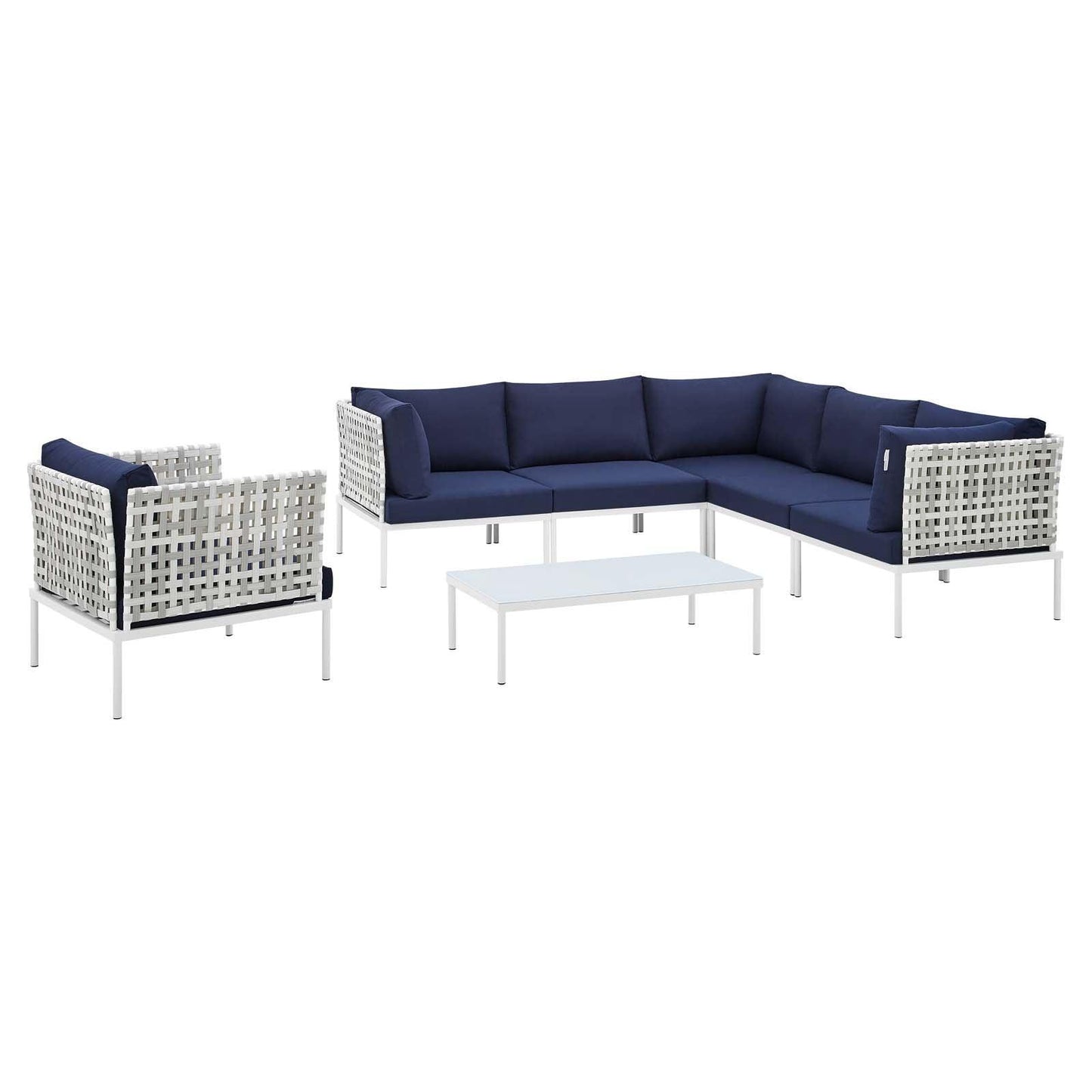 Modway Harmony 7-Piece Sunbrella® Basket Weave Outdoor Patio Aluminum Sectional Sofa Set FredCo