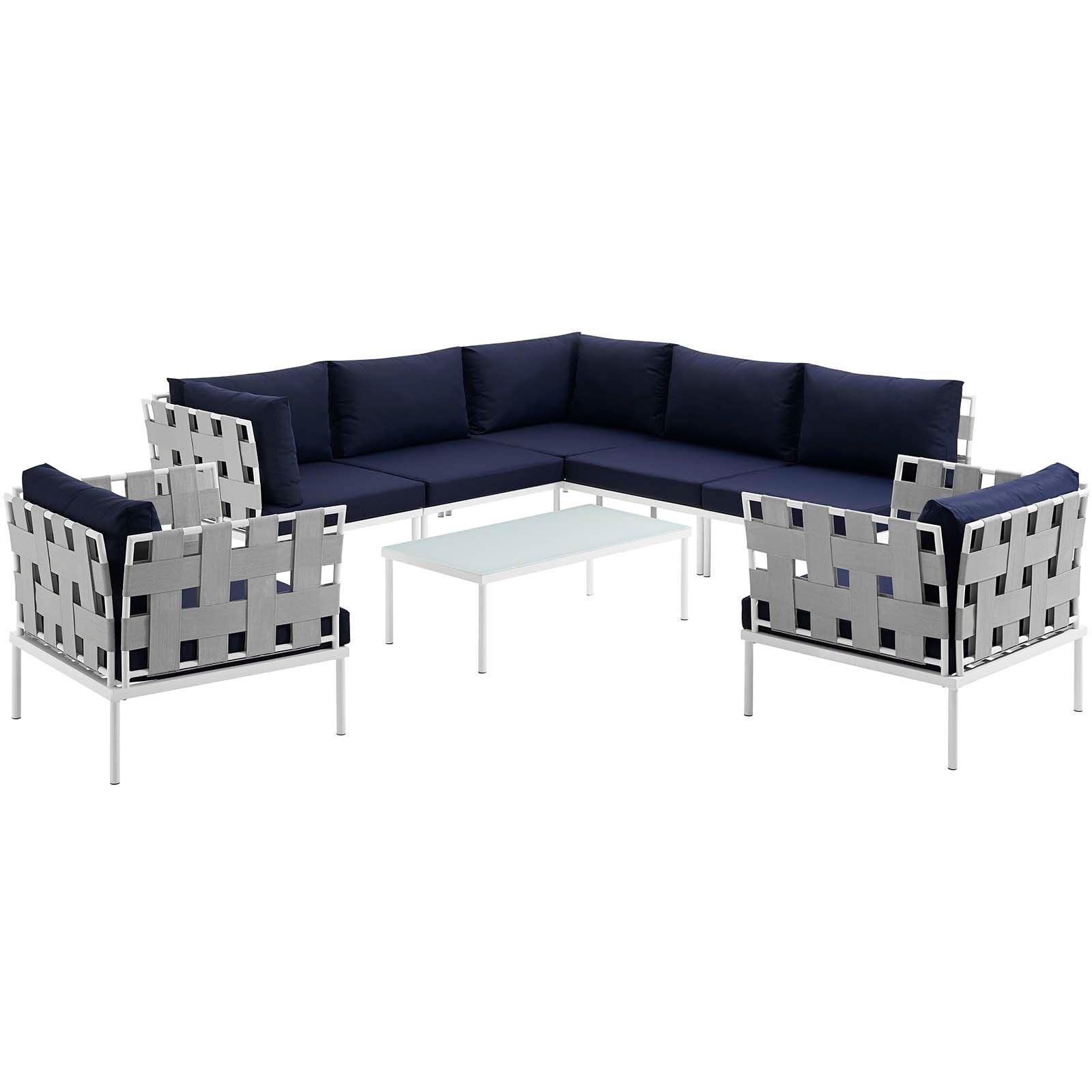 Modway Harmony 8 Piece Outdoor Patio Aluminum Sectional Sofa Set FredCo