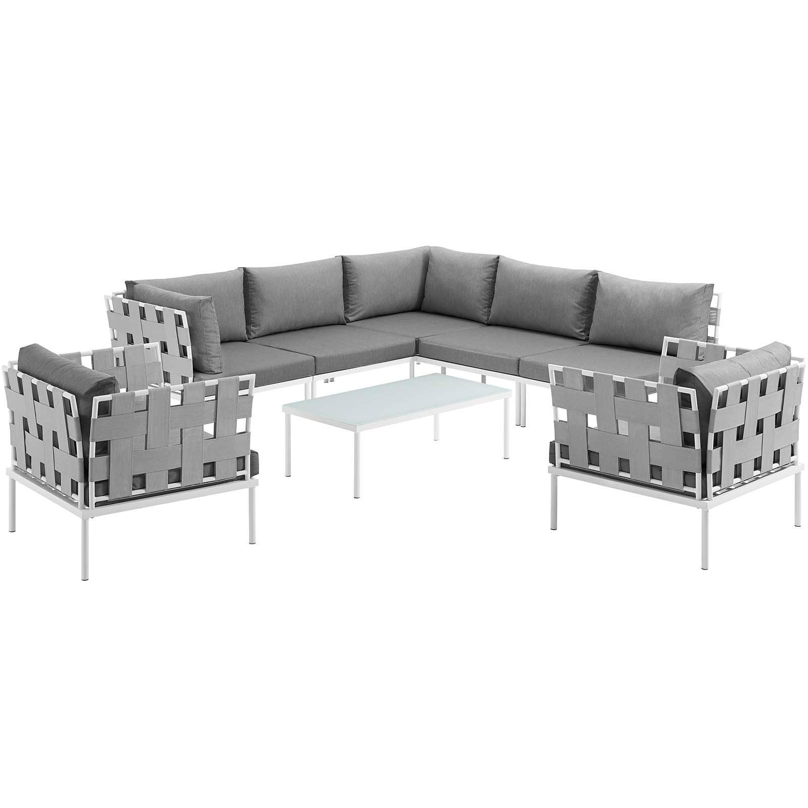 Modway Harmony 8 Piece Outdoor Patio Aluminum Sectional Sofa Set FredCo