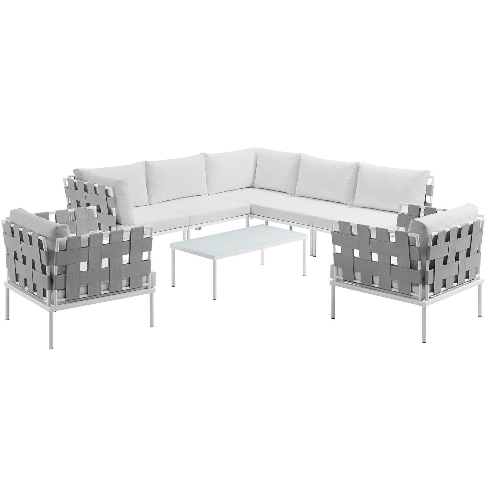 Modway Harmony 8 Piece Outdoor Patio Aluminum Sectional Sofa Set FredCo