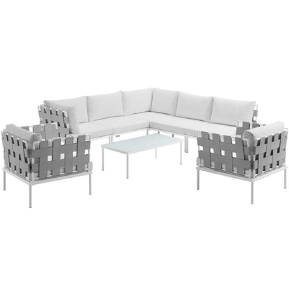 Modway Harmony 8 Piece Outdoor Patio Aluminum Sectional Sofa Set FredCo