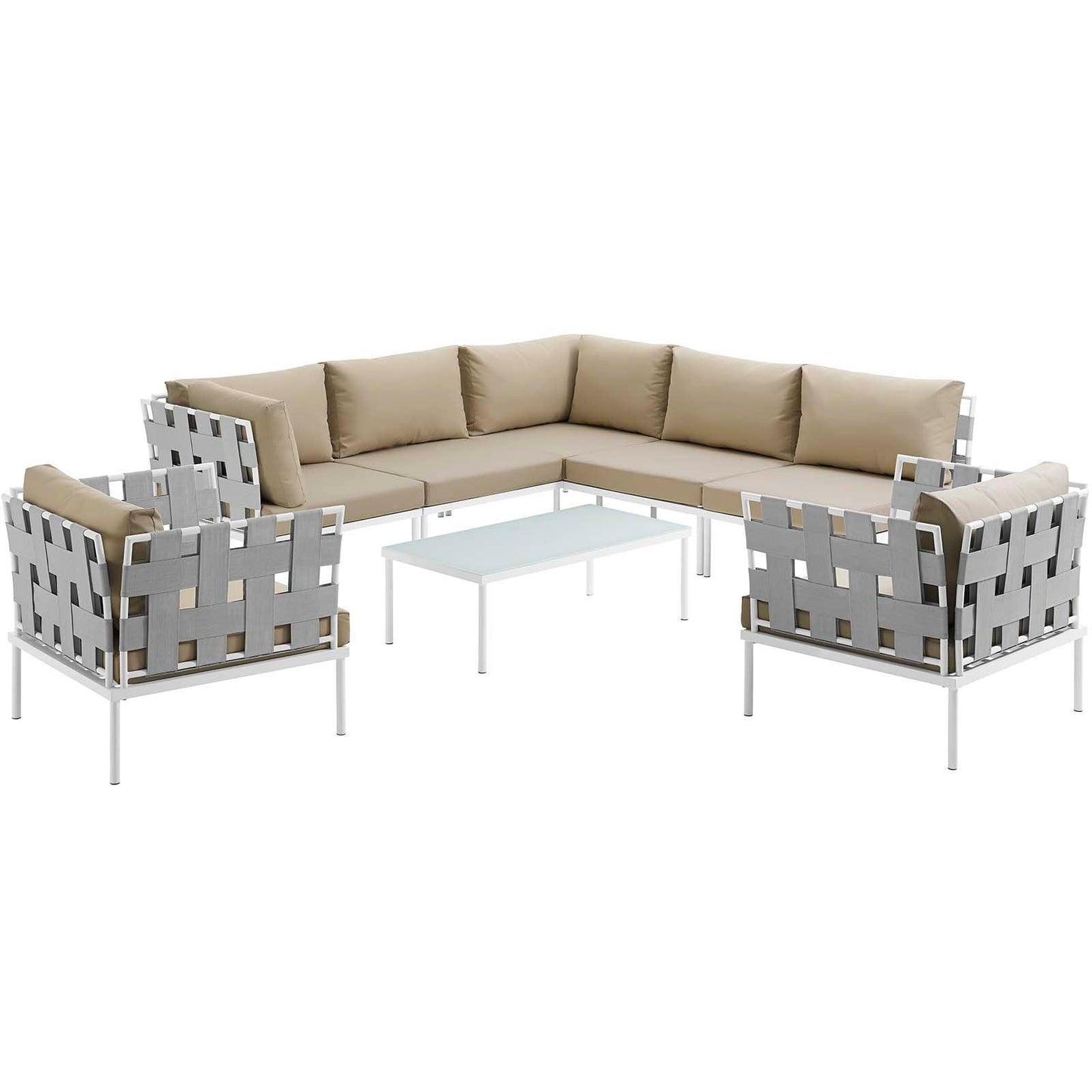 Modway Harmony 8 Piece Outdoor Patio Aluminum Sectional Sofa Set FredCo