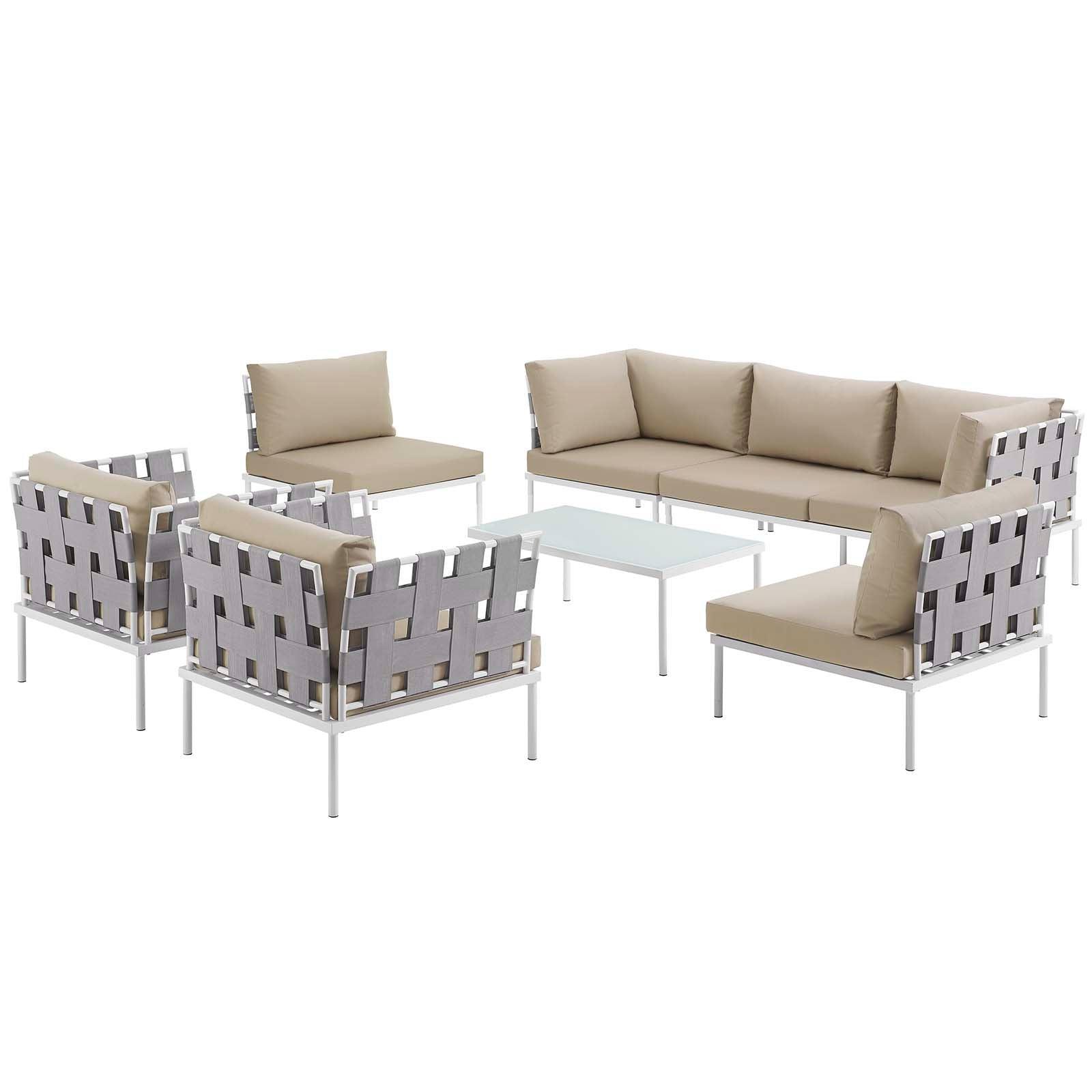 Modway Harmony 8 Piece Outdoor Patio Aluminum Sectional Sofa Set FredCo