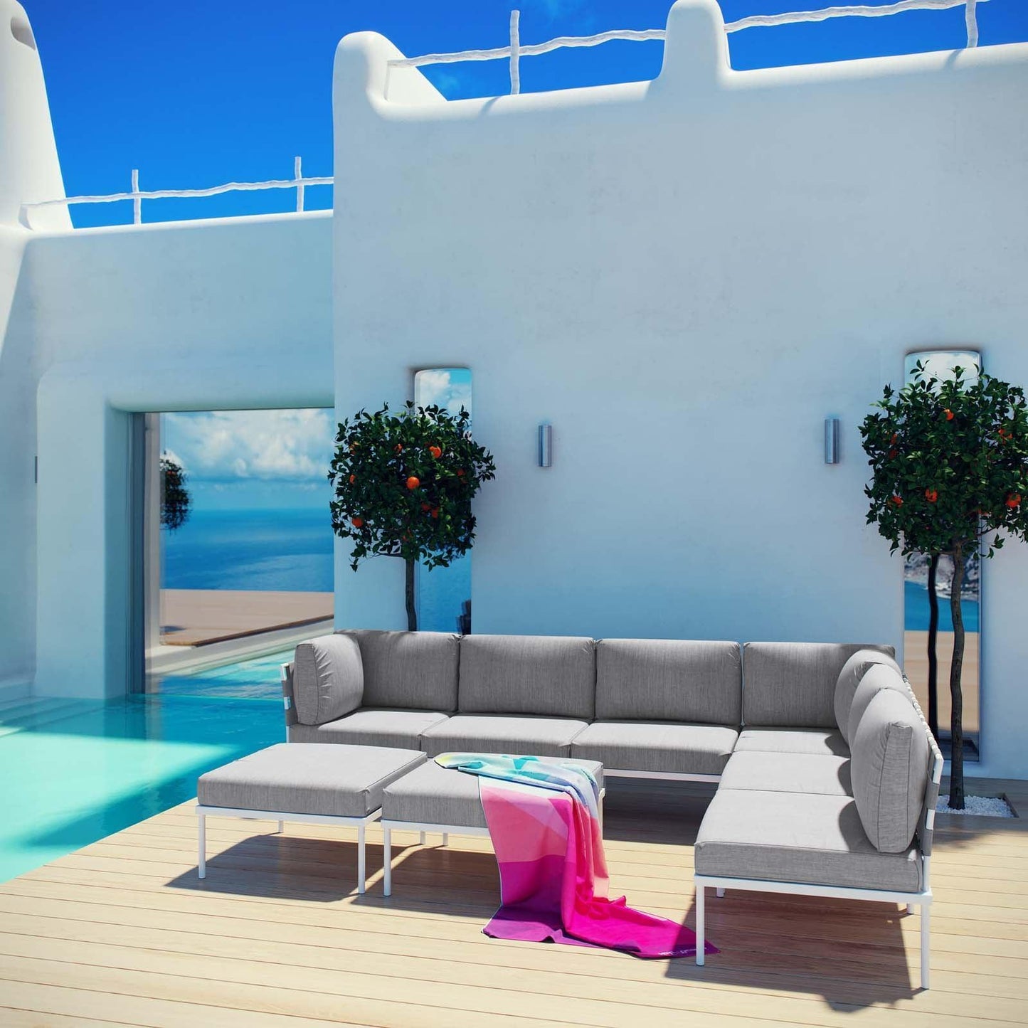 Modway Harmony 8 Piece Outdoor Patio Aluminum Sectional Sofa Set, EEI-2624 FredCo
