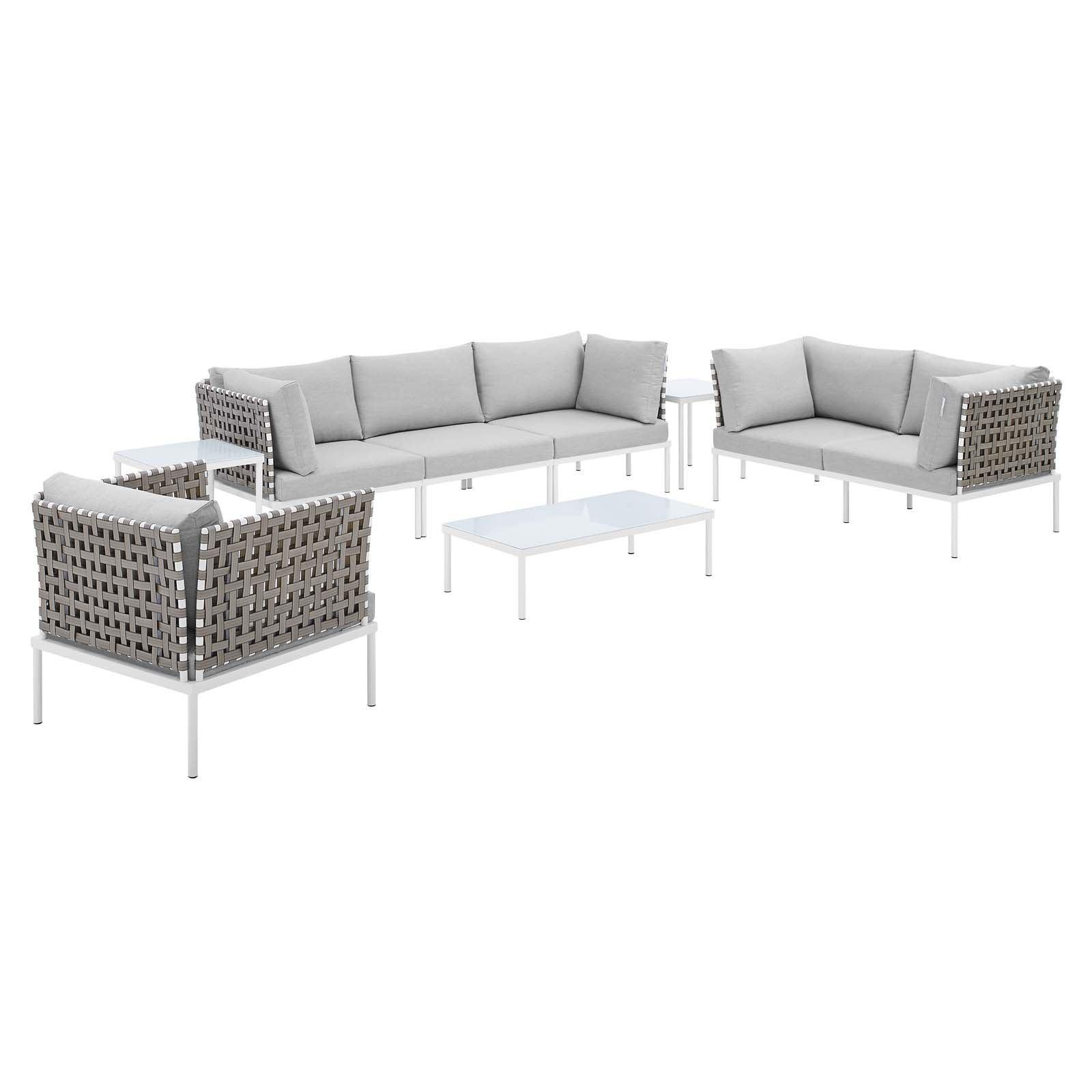 Modway Harmony 8-Piece Sunbrella® Basket Weave Outdoor Patio Aluminum Seating Set FredCo