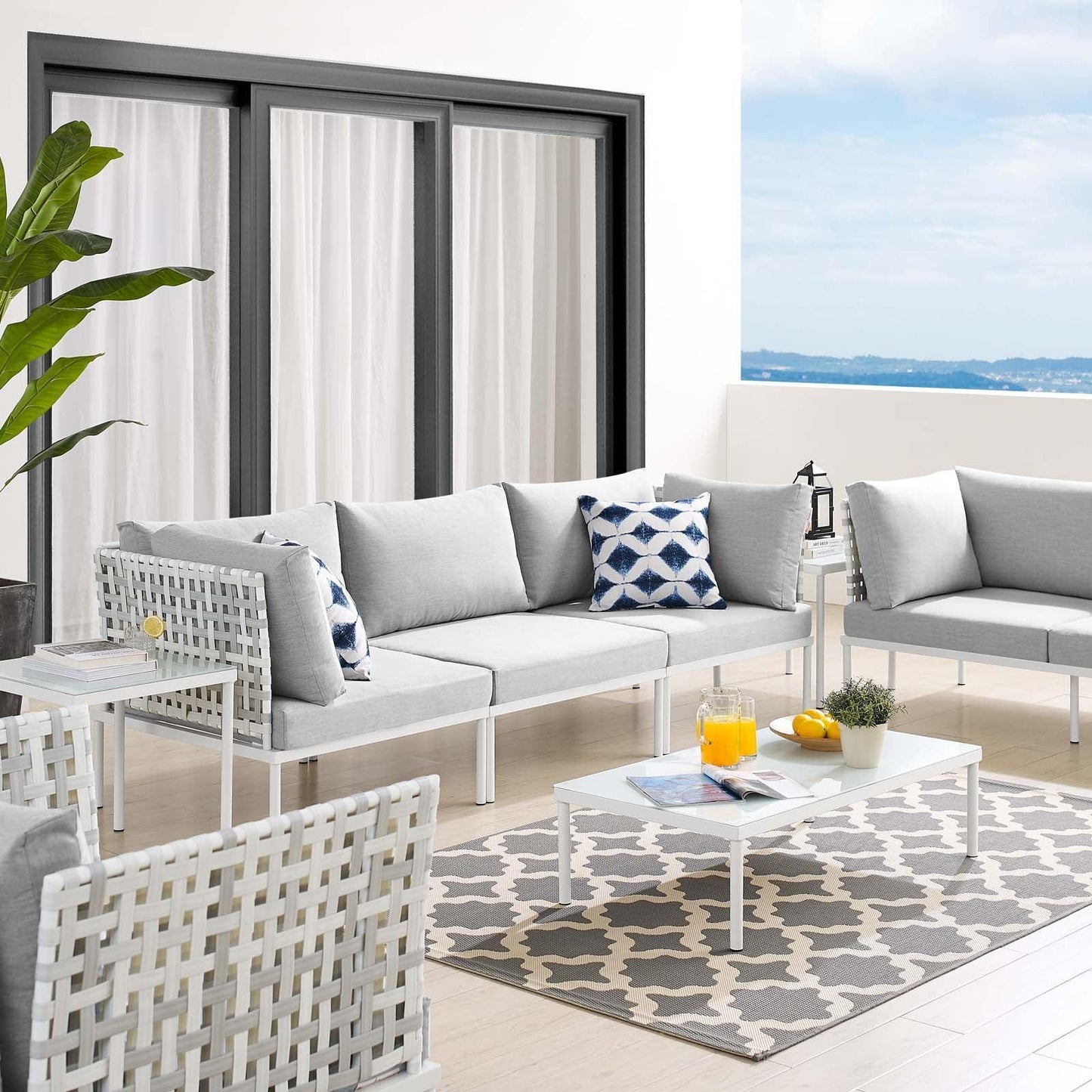 Modway Harmony 8-Piece Sunbrella® Basket Weave Outdoor Patio Aluminum Seating Set FredCo