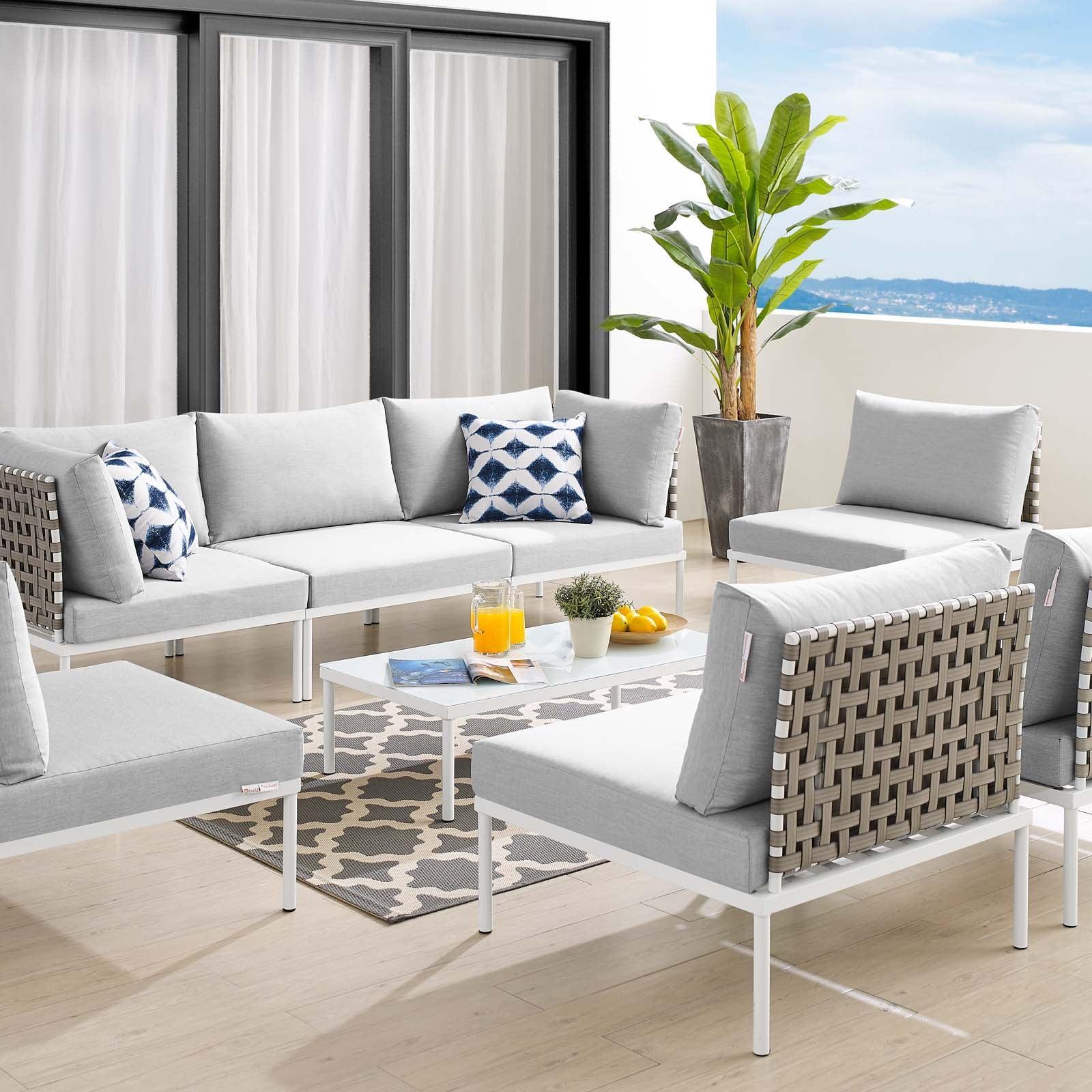 Modway Harmony 8-Piece Sunbrella® Basket Weave Outdoor Patio Aluminum Sectional Sofa Set FredCo