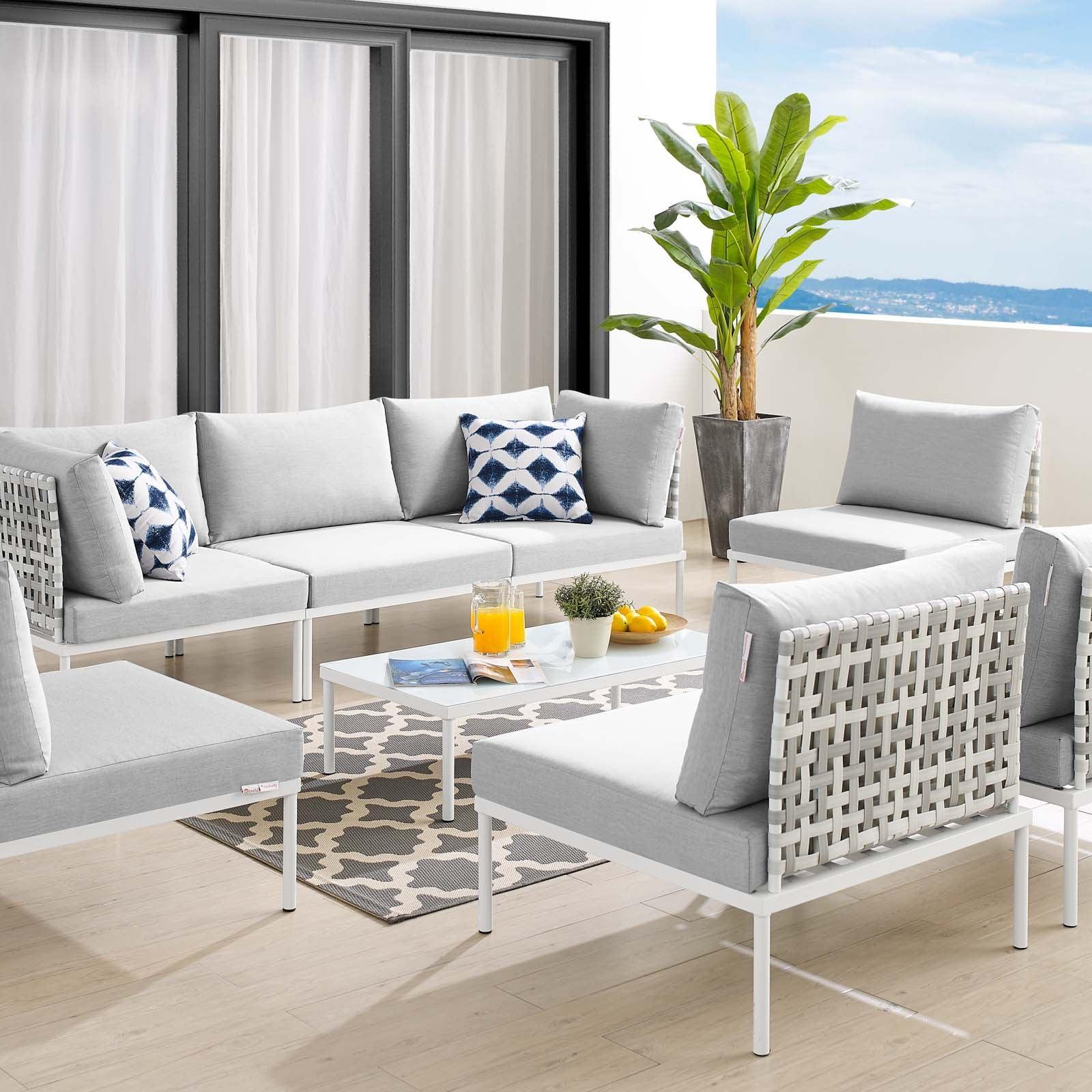 Modway Harmony 8-Piece Sunbrella® Basket Weave Outdoor Patio Aluminum Sectional Sofa Set FredCo