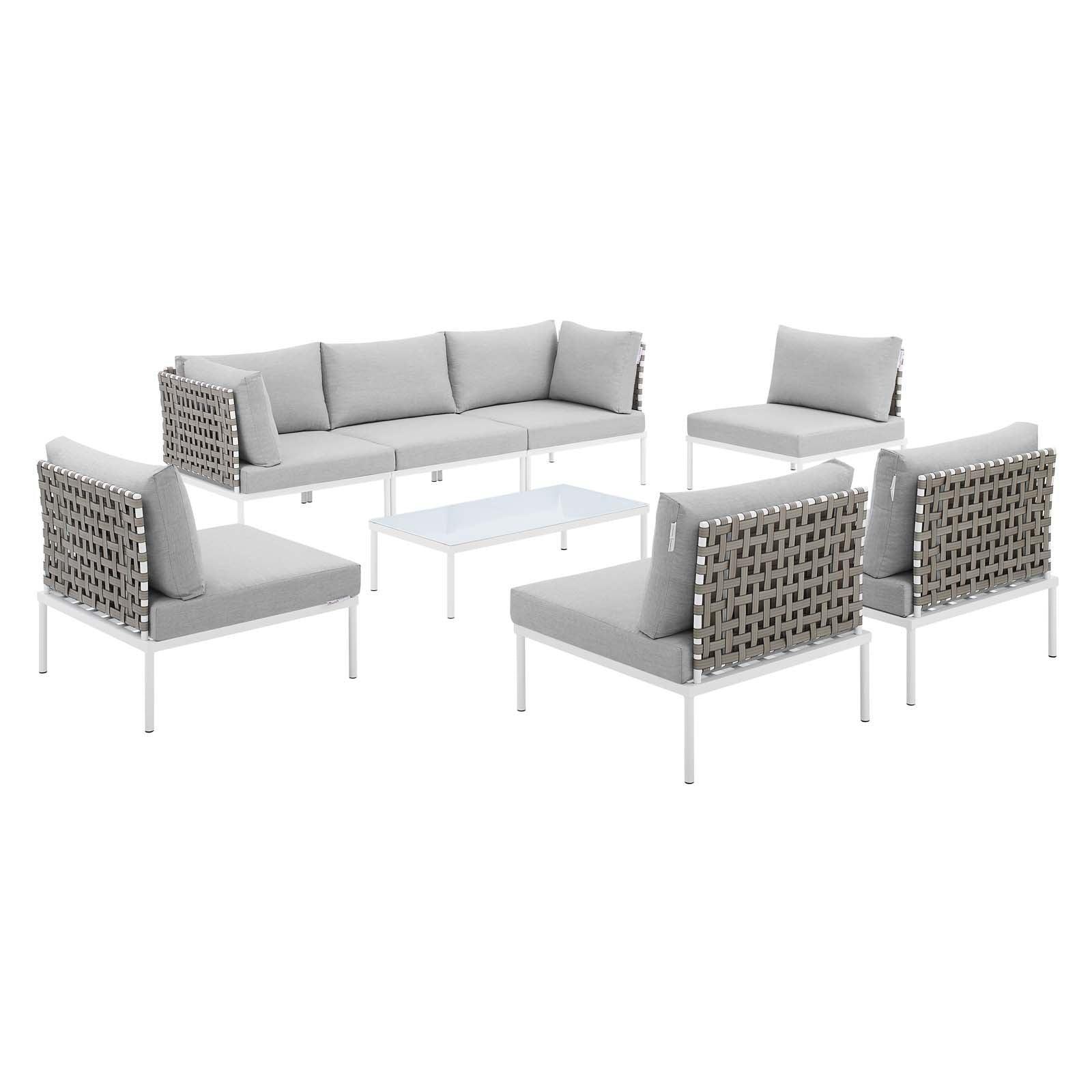 Modway Harmony 8-Piece Sunbrella® Basket Weave Outdoor Patio Aluminum Sectional Sofa Set FredCo