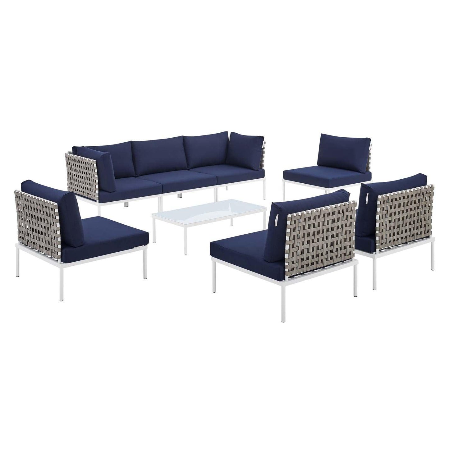 Modway Harmony 8-Piece Sunbrella® Basket Weave Outdoor Patio Aluminum Sectional Sofa Set FredCo