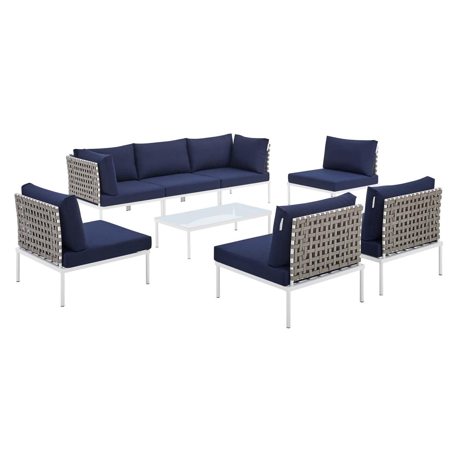 Modway Harmony 8-Piece Sunbrella® Basket Weave Outdoor Patio Aluminum Sectional Sofa Set FredCo