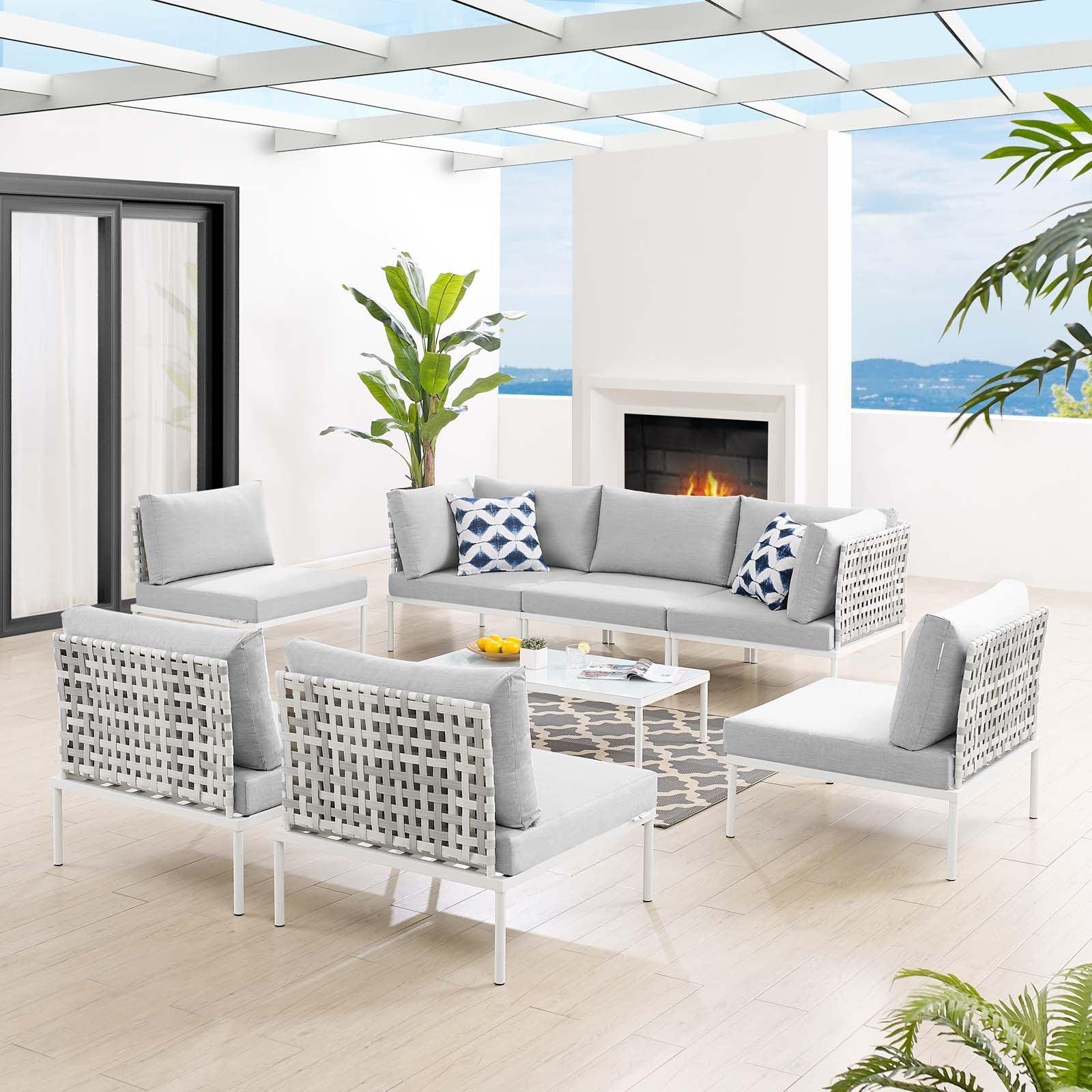 Modway Harmony 8-Piece Sunbrella® Basket Weave Outdoor Patio Aluminum Sectional Sofa Set FredCo