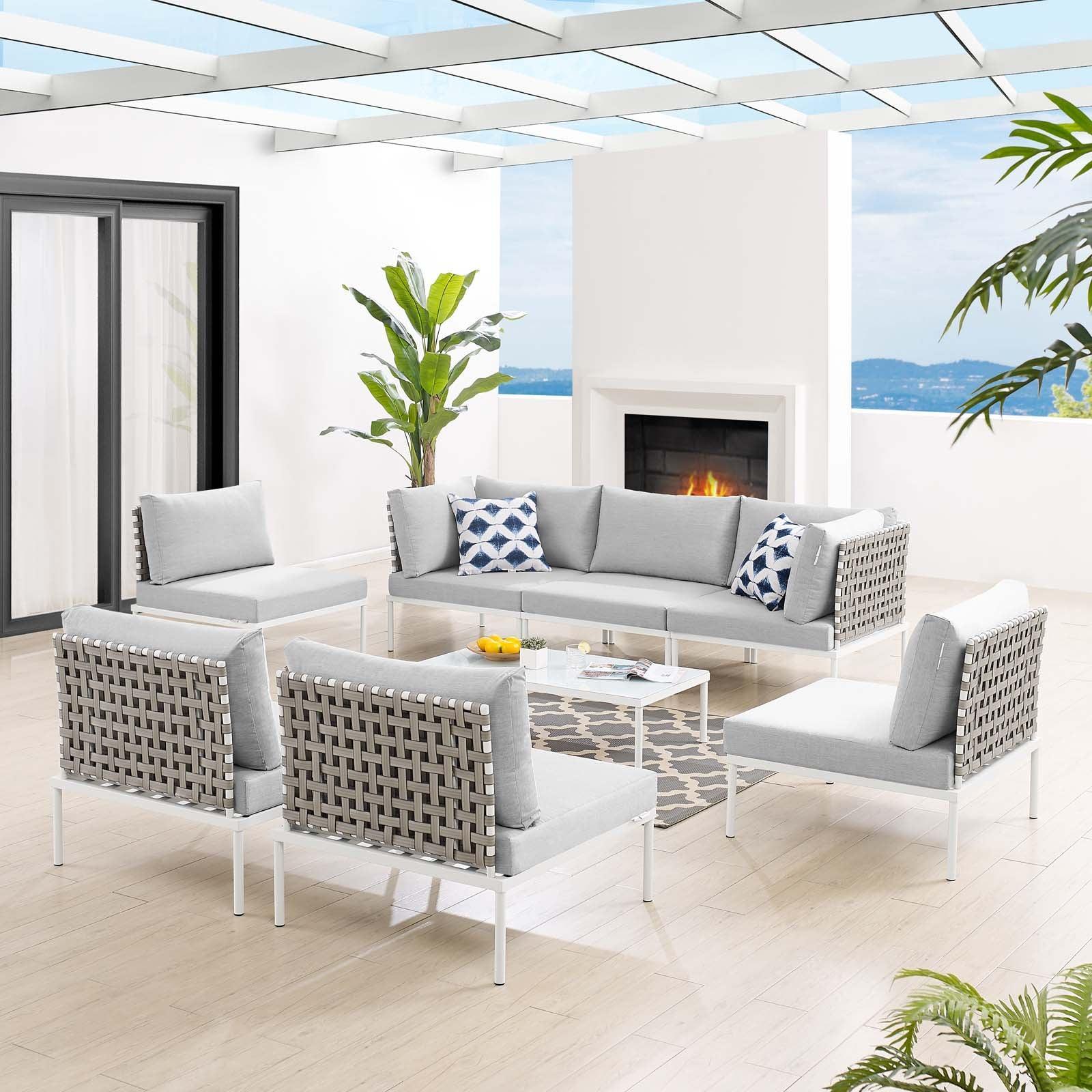 Modway Harmony 8-Piece Sunbrella® Basket Weave Outdoor Patio Aluminum Sectional Sofa Set FredCo